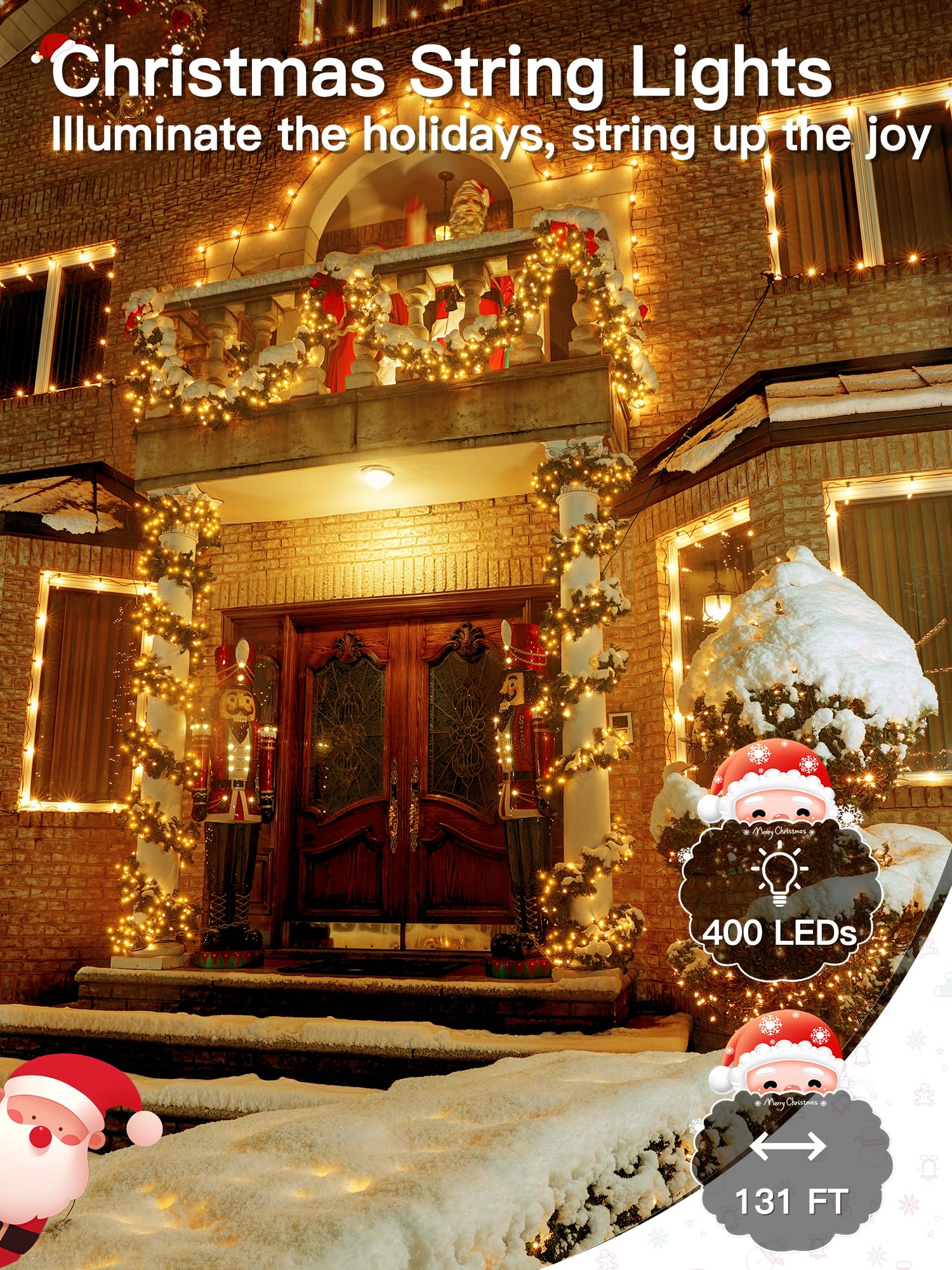 Guhope Christmas Lights 131Ft 400 Led  Christmas Tree Light With 8 Lighting Modes  Outdoor Waterproof String Lights With Remote And Timer  Fairy Light For Holiday Decor (Warm White)