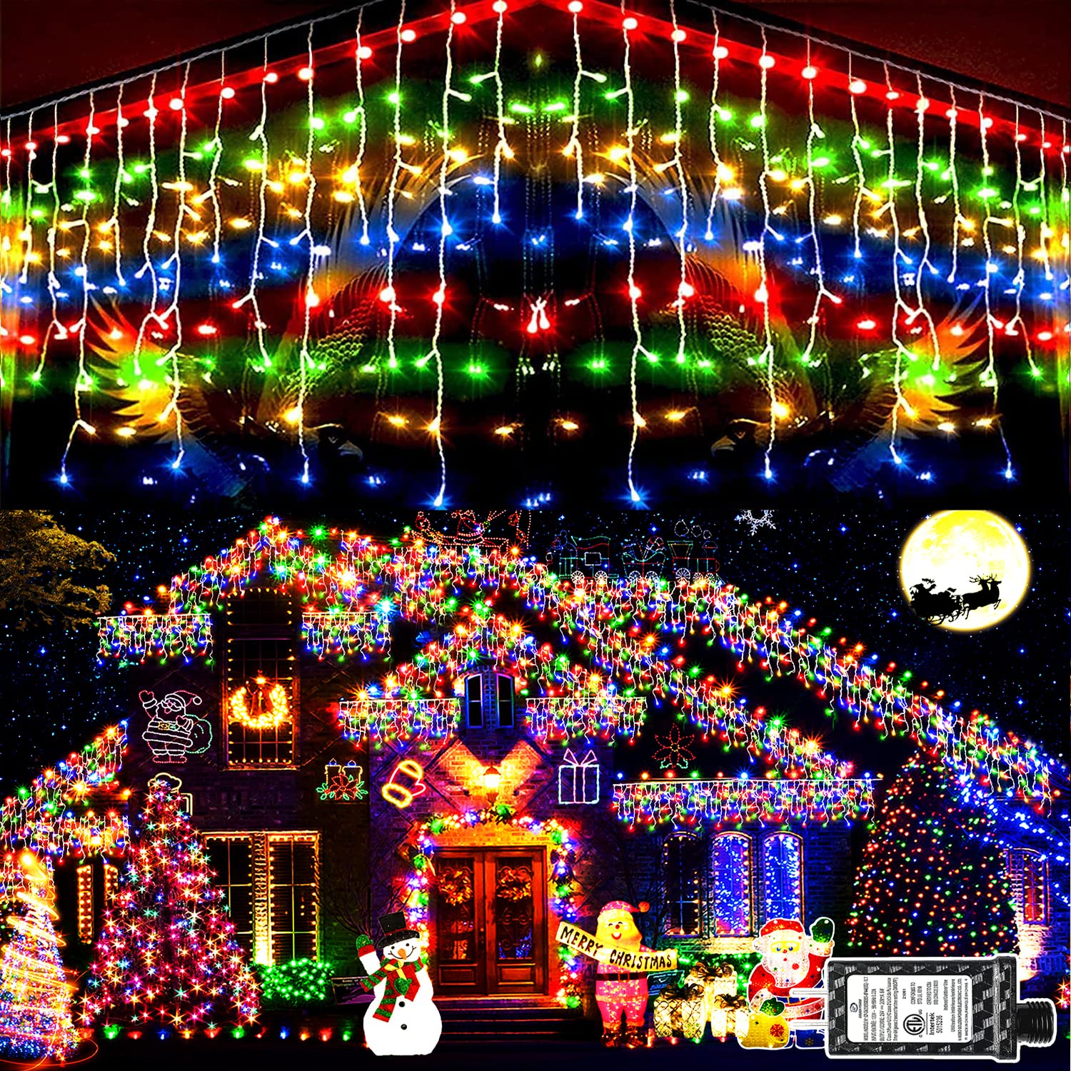 KNONEW Christmas Lights Outdoor Decorations 400 LED 33ft Multicolor Fairy String Light, 8 Modes, Clear Wire for Indoor/Outdoor Use