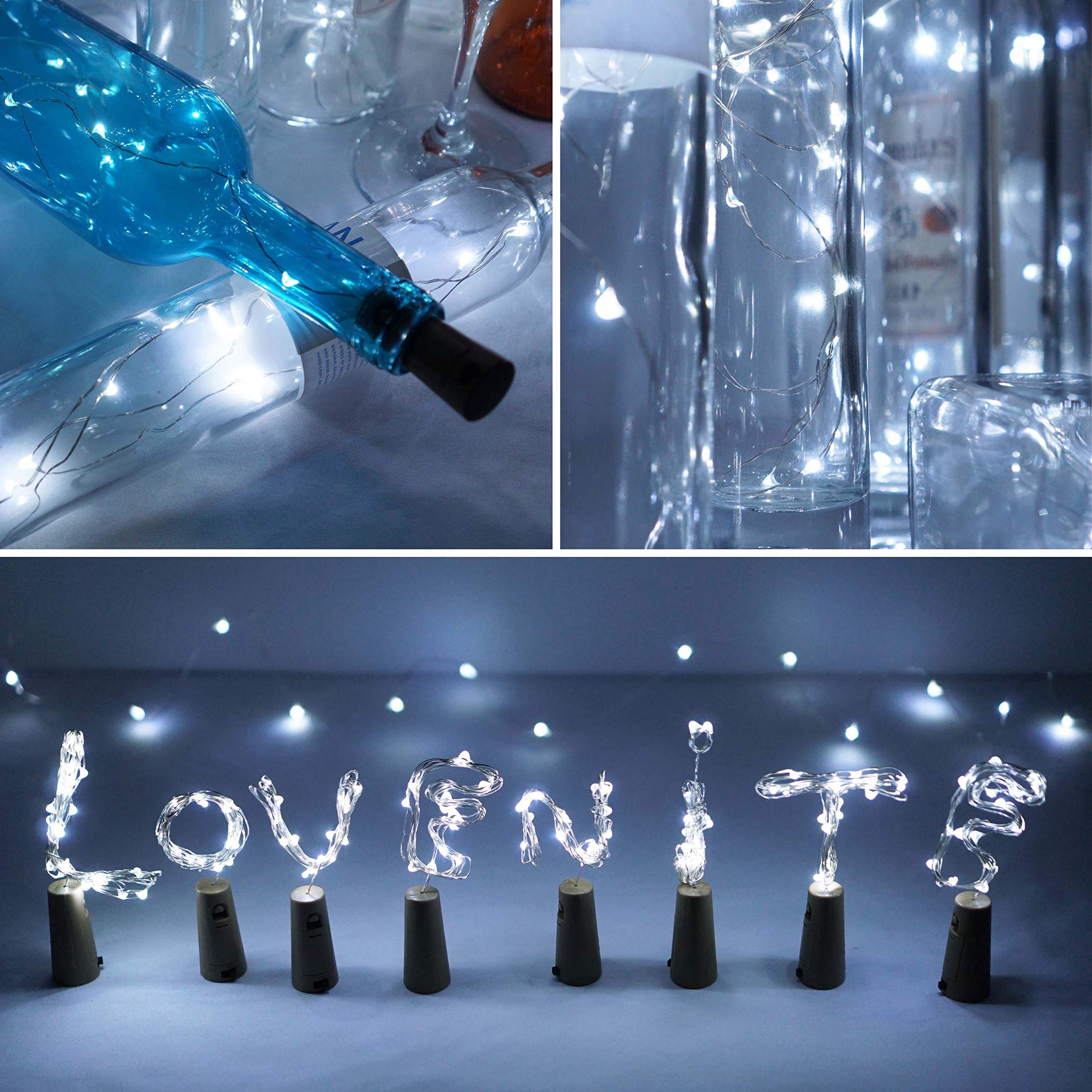 LoveNite Cork Wine Bottle Lights, 20 LED Fairy String Lights, Battery Operated, Cool White for DIY Decor, Party, Christmas, Halloween, Wedding