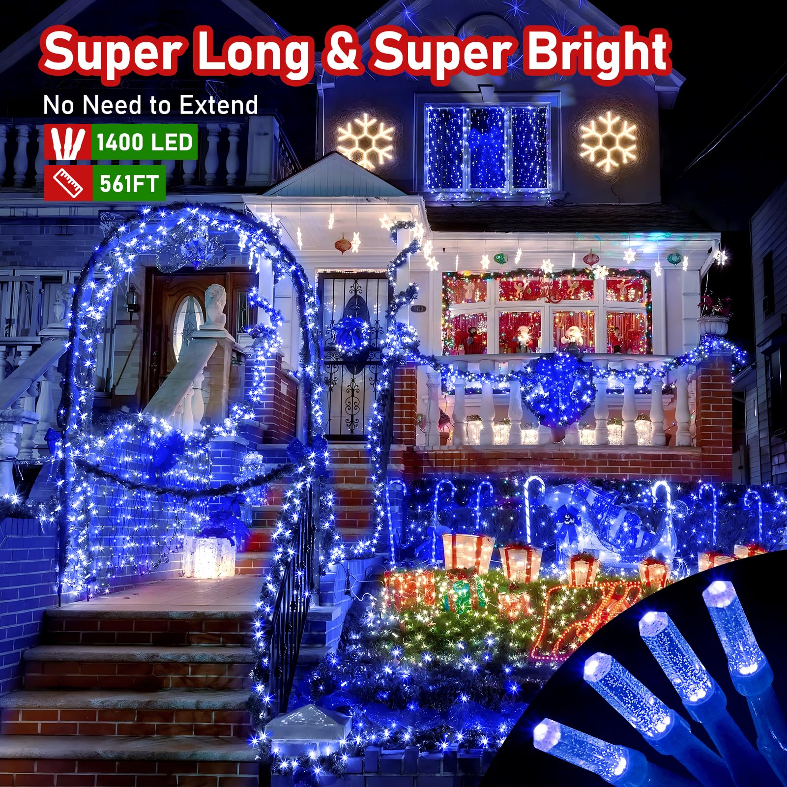 XURISEN LED Christmas Lights Outdoor 561FT 1400 Lights Blue 8 Modes Model XUR-STG37