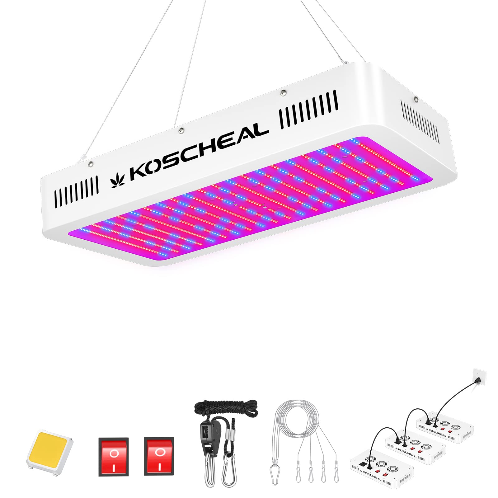 KOSCHEAL LED Grow Light 2000W Full Spectrum for Hydroponics, Veg & Bloom Switch, Aluminum, Model KOSCHEAL-2000