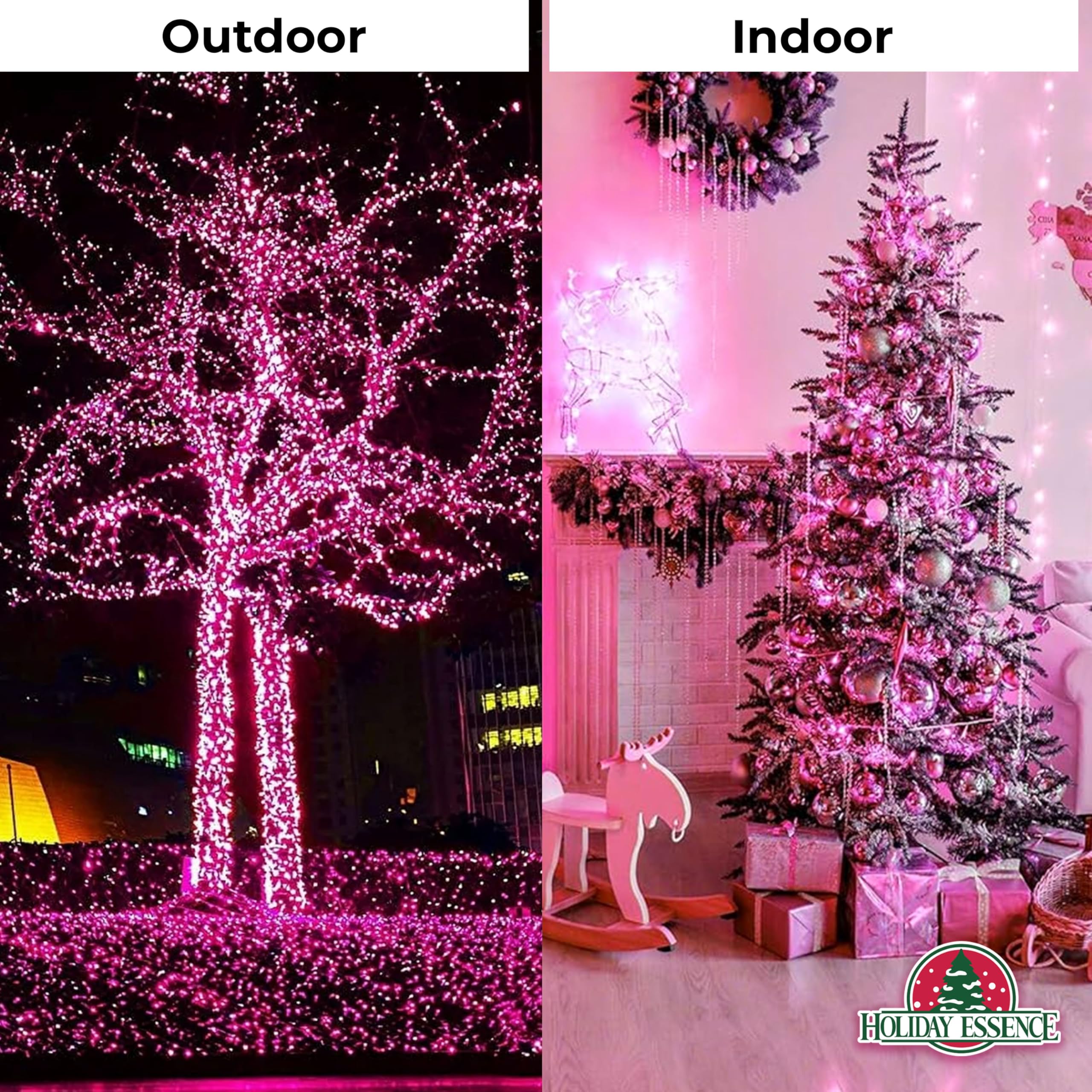 Holiday Essence Pink Christmas String Lights, 100 Mini Incandescent Fairy Lights, 20.6 Ft White Wire, Indoor & Outdoor Decoration