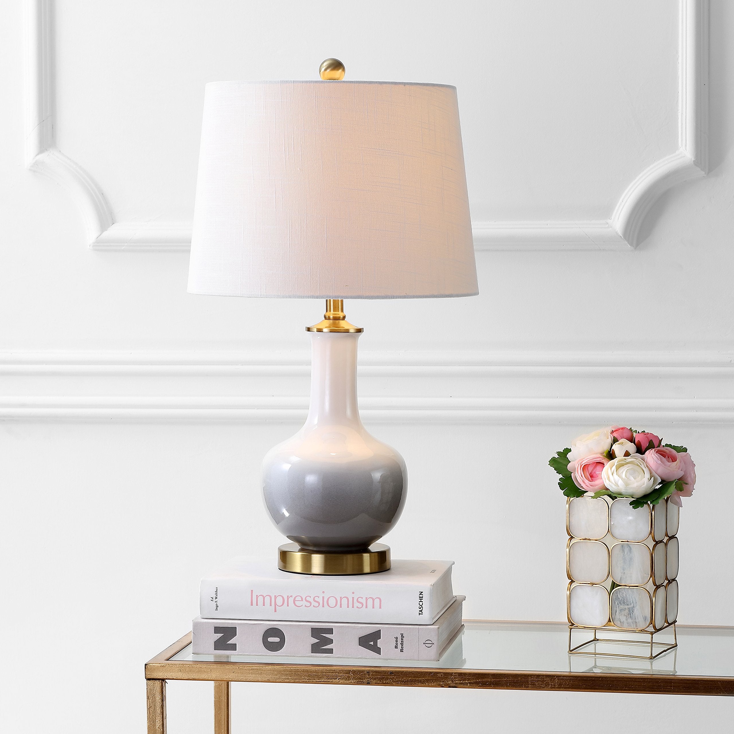 JONATHAN Y Gradient Table Lamp, 25in Ceramic/Brass, LED Bulb Included, White/Grey, Model JYL3019B