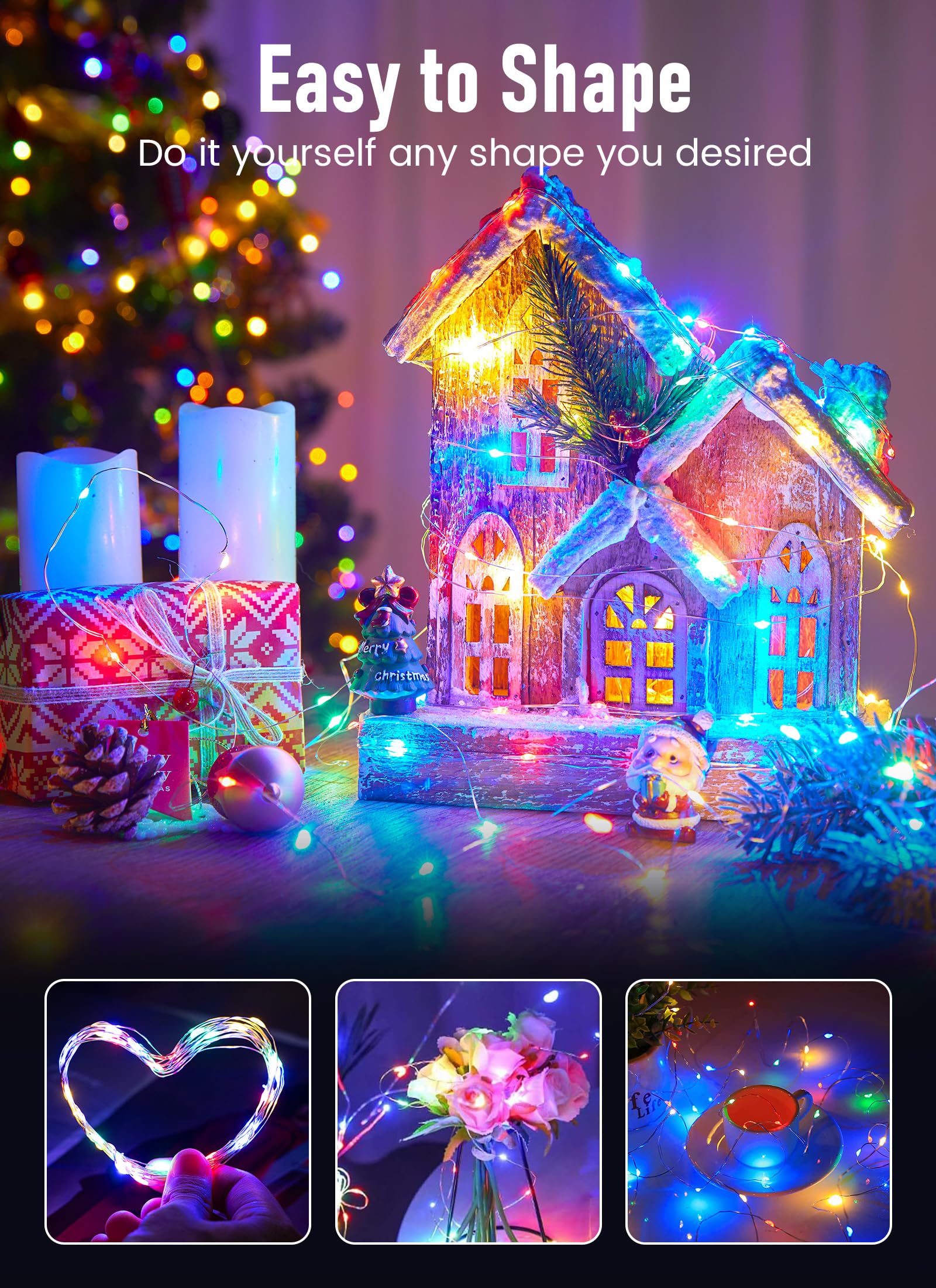 Minetom Fairy Lights Battery Operated, 2Pcak 33Feet 100 Leds Mini Battery Powered String Lights, Waterproof Twinkle Lights Mason Jar Lights For Indoor Home Wedding Christmas Decoration, Multicolor