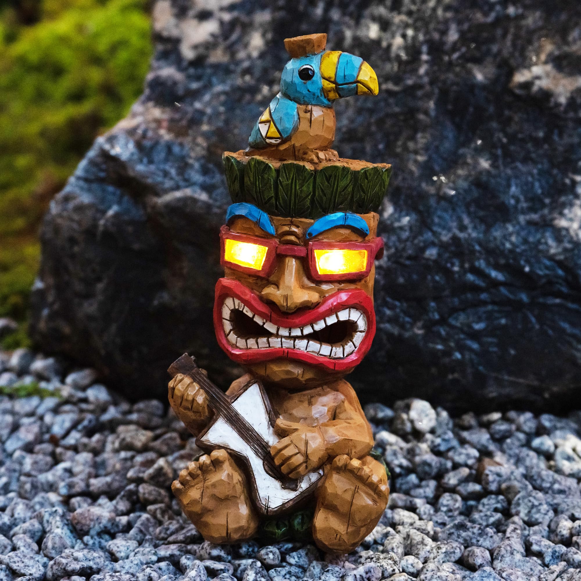 EPTUEGA Tiki Statue - Funny Guitar Man Decor, 11.69in Tall, Blue Resin, Outdoor Patio and Yard Decoration, Model Tiki Statue-002