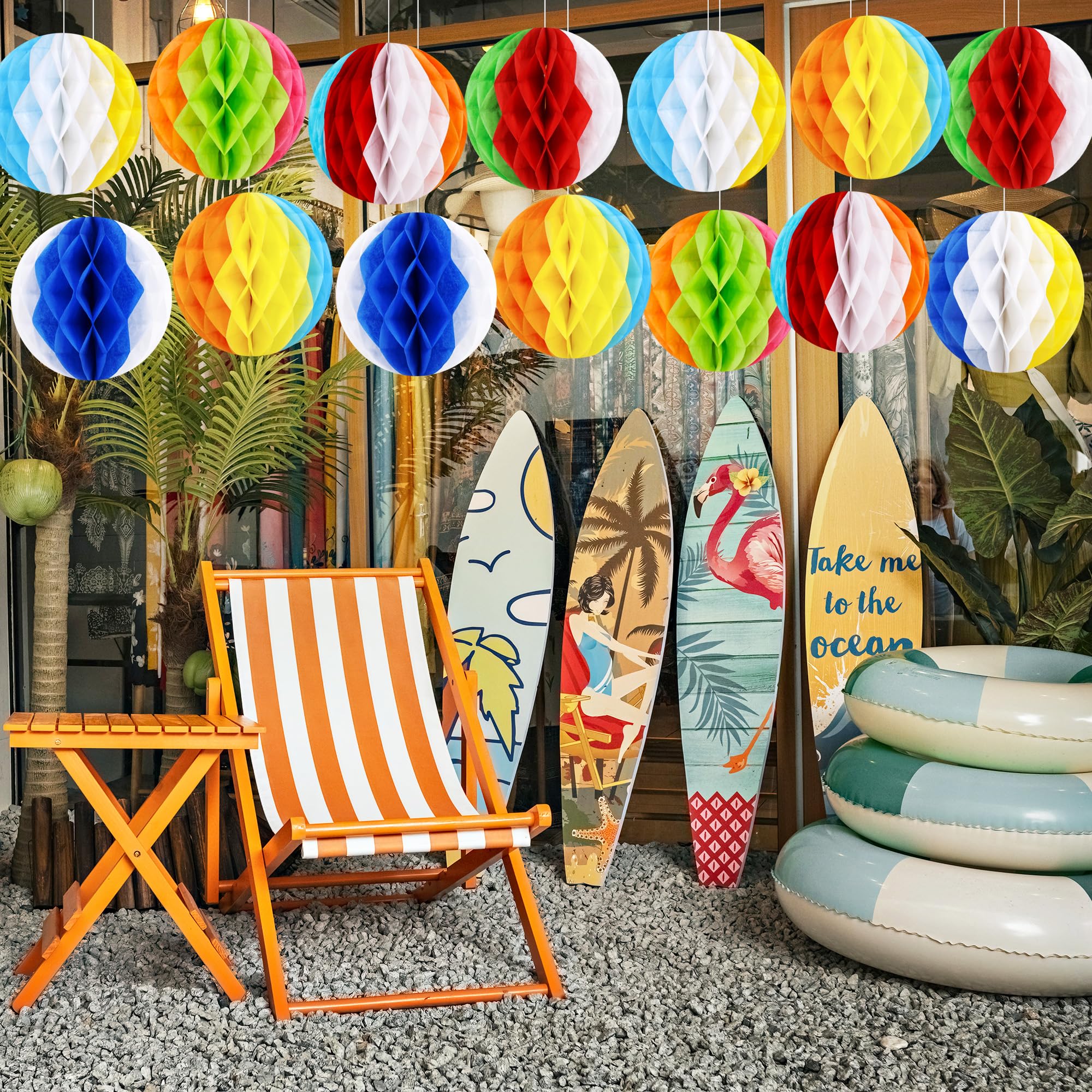 15Pcs Pool Party Decorations Beach Ball Honeycombs - Summer Luau Themed Hanging Decor For Home Birthday Outdoor Indoor