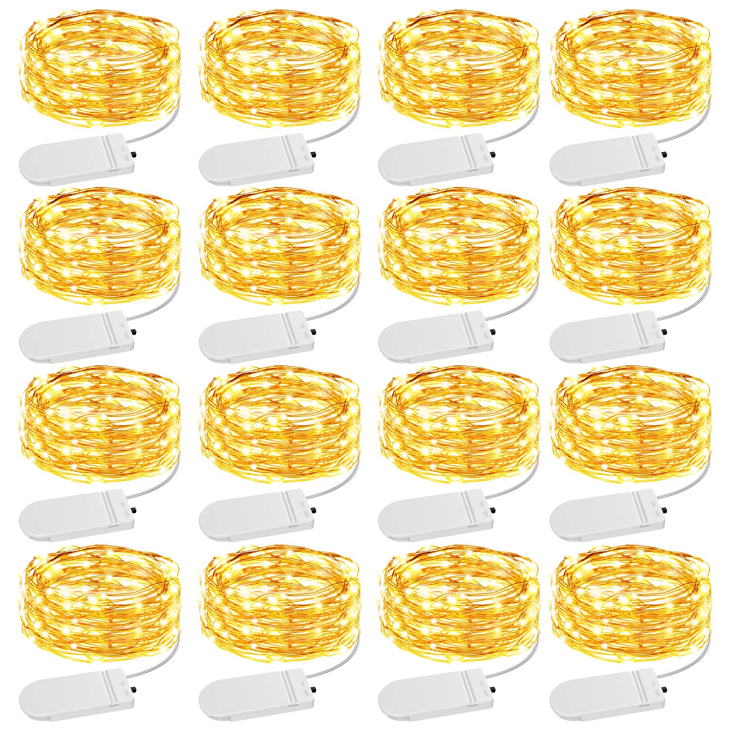Olafus 16 Pack Fairy Lights, Battery Operated, 20 LED, 7ft Copper Wire, Warm White, IP68 Waterproof for Weddings & Parties