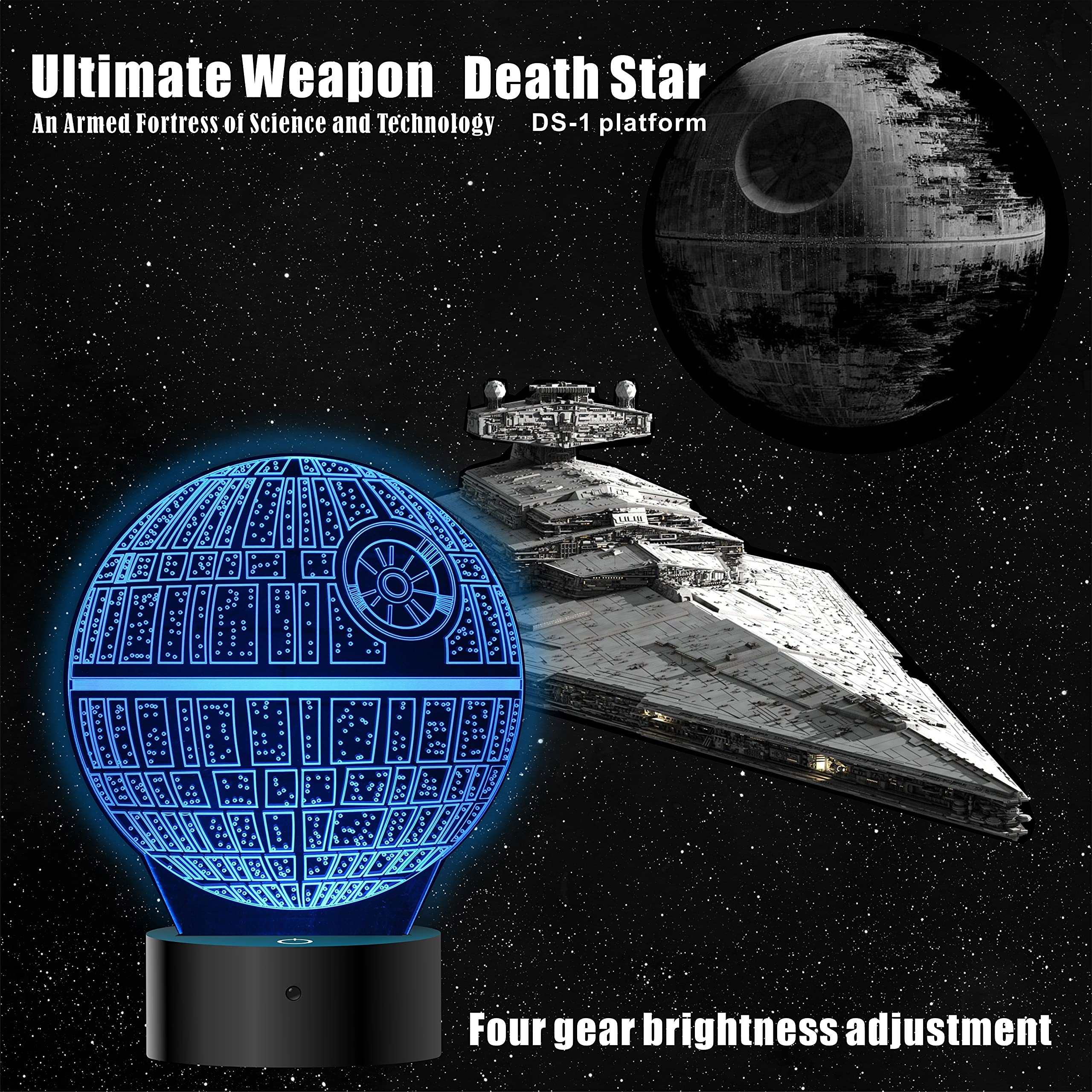 MOSSOM Star Wars 3D Illusion Lamp - 5 Patterns, LED Night Light, Black, 7 Color Change, Ideal Gifts for Kids and Adults