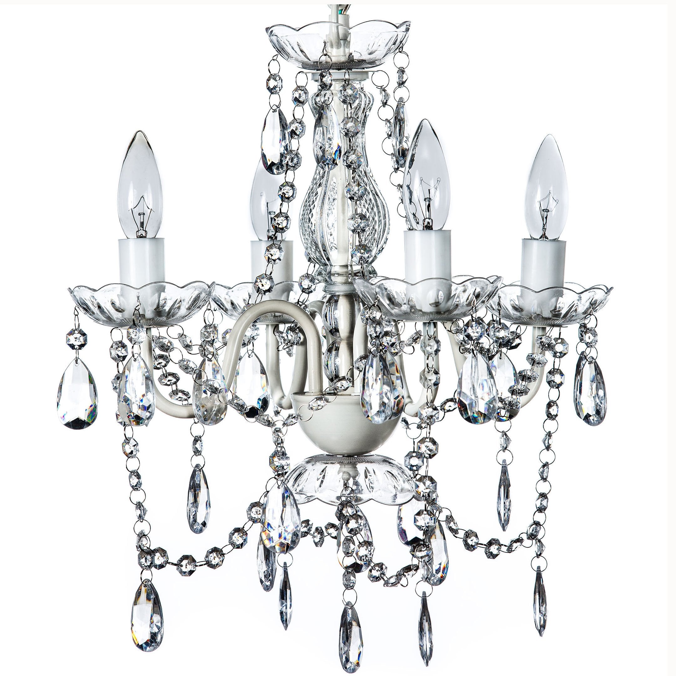 Gypsy Color 4 Light Flush Mount Chandelier, Crystal White, Acrylic Crystals, Metal Frame, H17.5”Xw15”, Model Sk-Zxkt-Gvy7