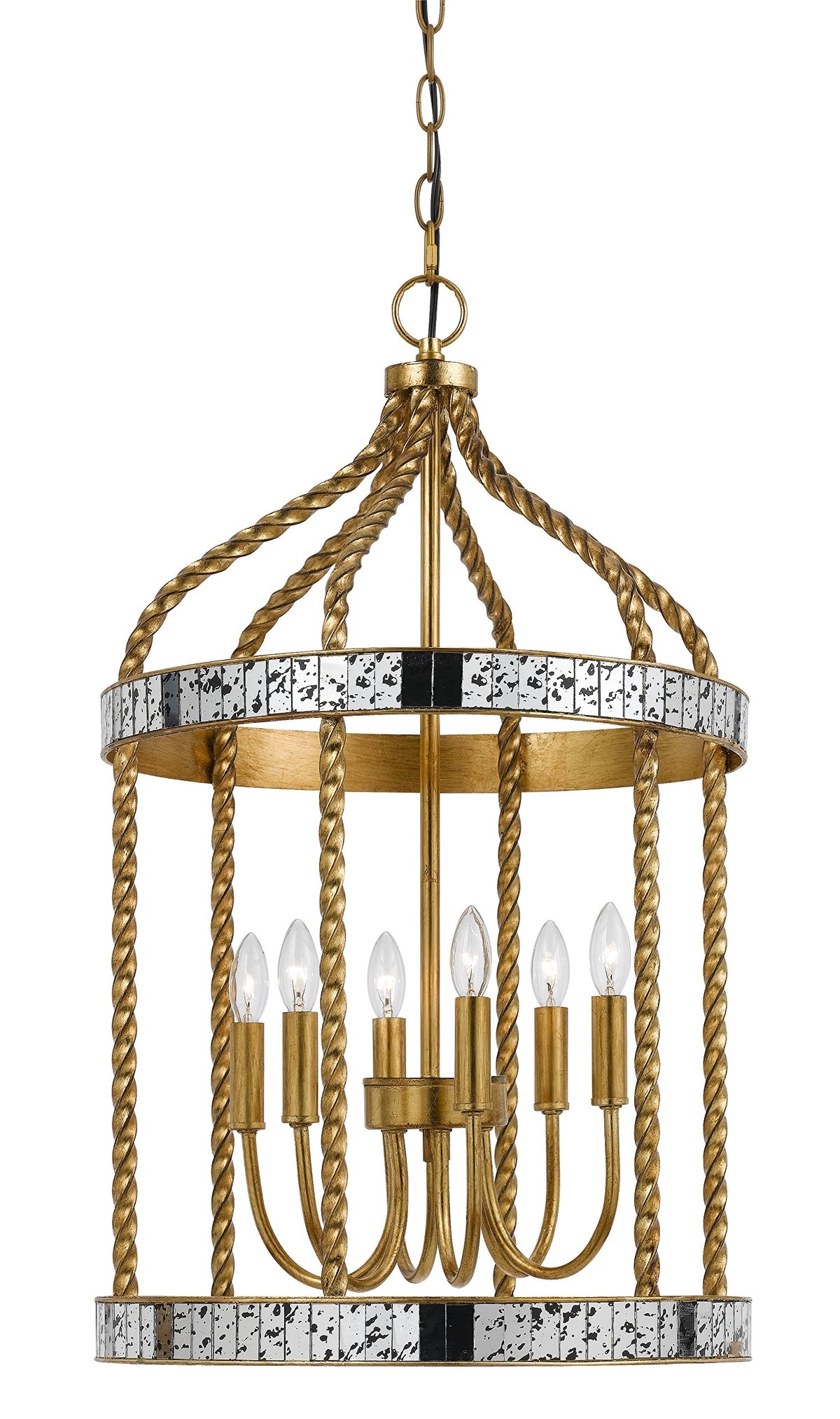 Benjara 40 X 6 Watt Twisted Metal Frame Pendant With Mirror Accent, Gold