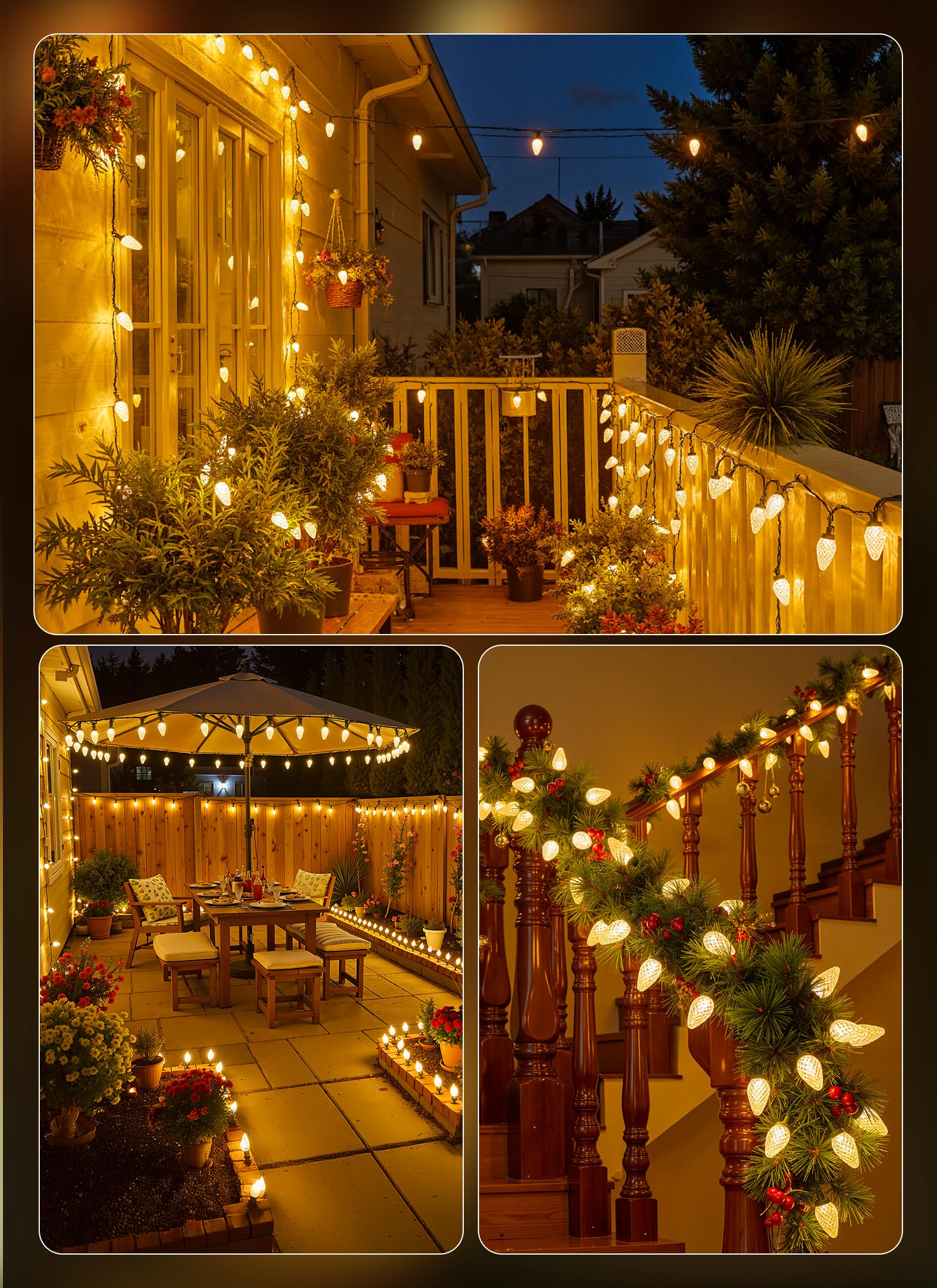 C9 Christmas Lights Outdoor  72 Ft 110 Led C9 String Lights  8 Modes & Timer Connectable Waterproof For Christmas Tree Light Indoor Outdoor Roofline Patio Outside Garden Yard Xmas Decor  Warm White