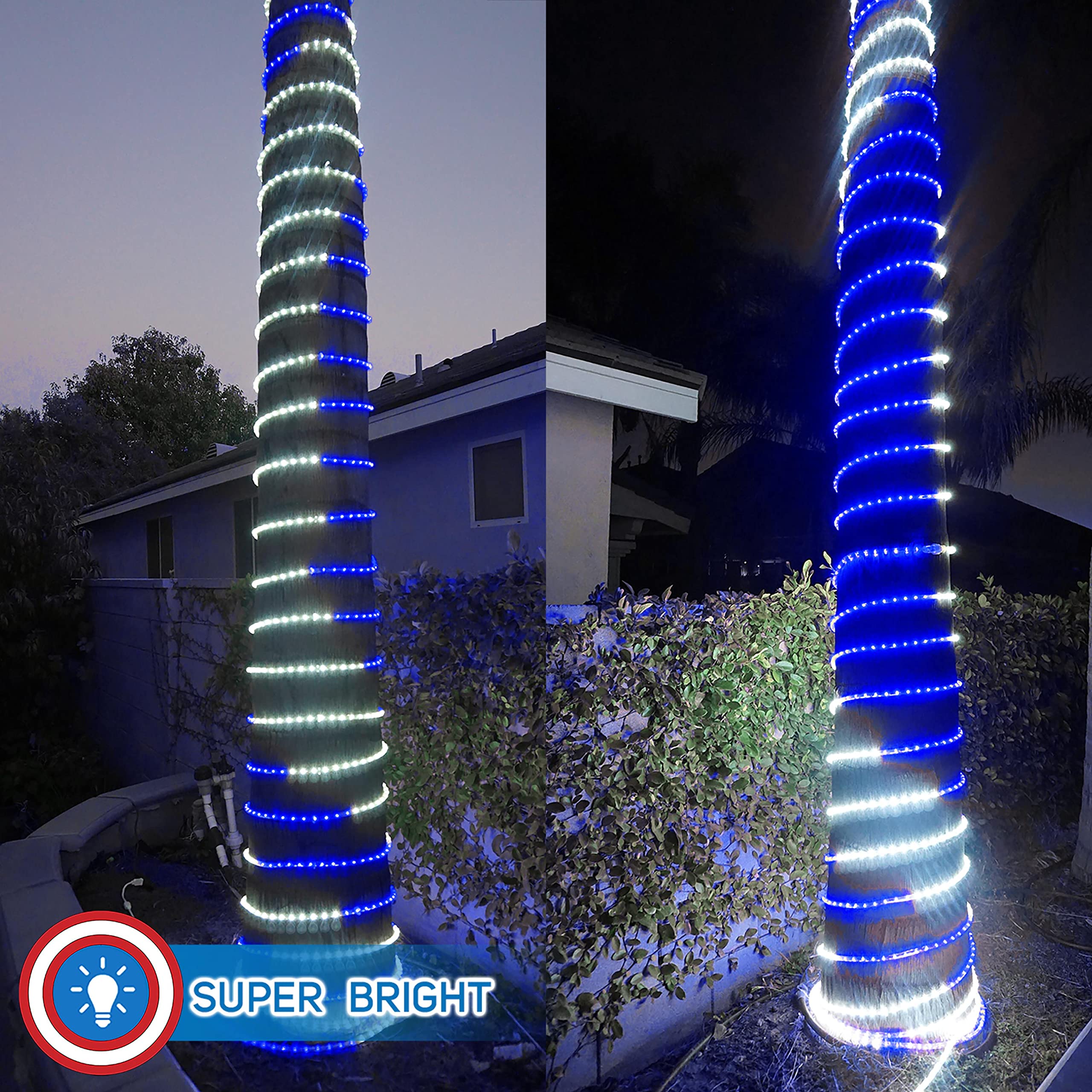 Russell Decor 30Ft 324 Led Rope Lights Indoor Outdoor Lighting For Christmas Snow Theme Decoration For Party Trees Patio Deck Flexible String Lights (White Blue)