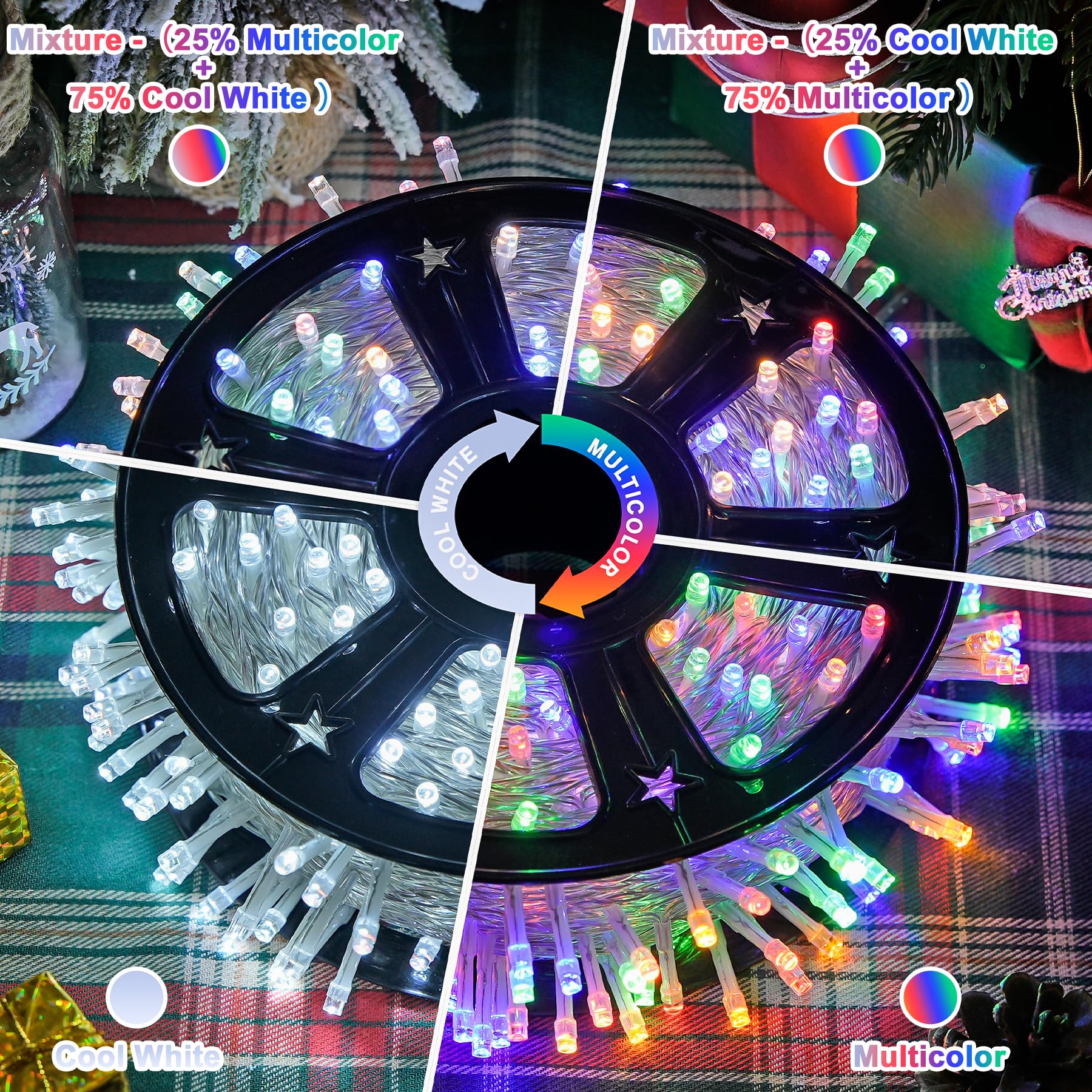 Jmexsuss 600 Led Color Changing String Lights Plug In, 168Ft White & Multicolor Christmas Lights With Remote, Christmas String L