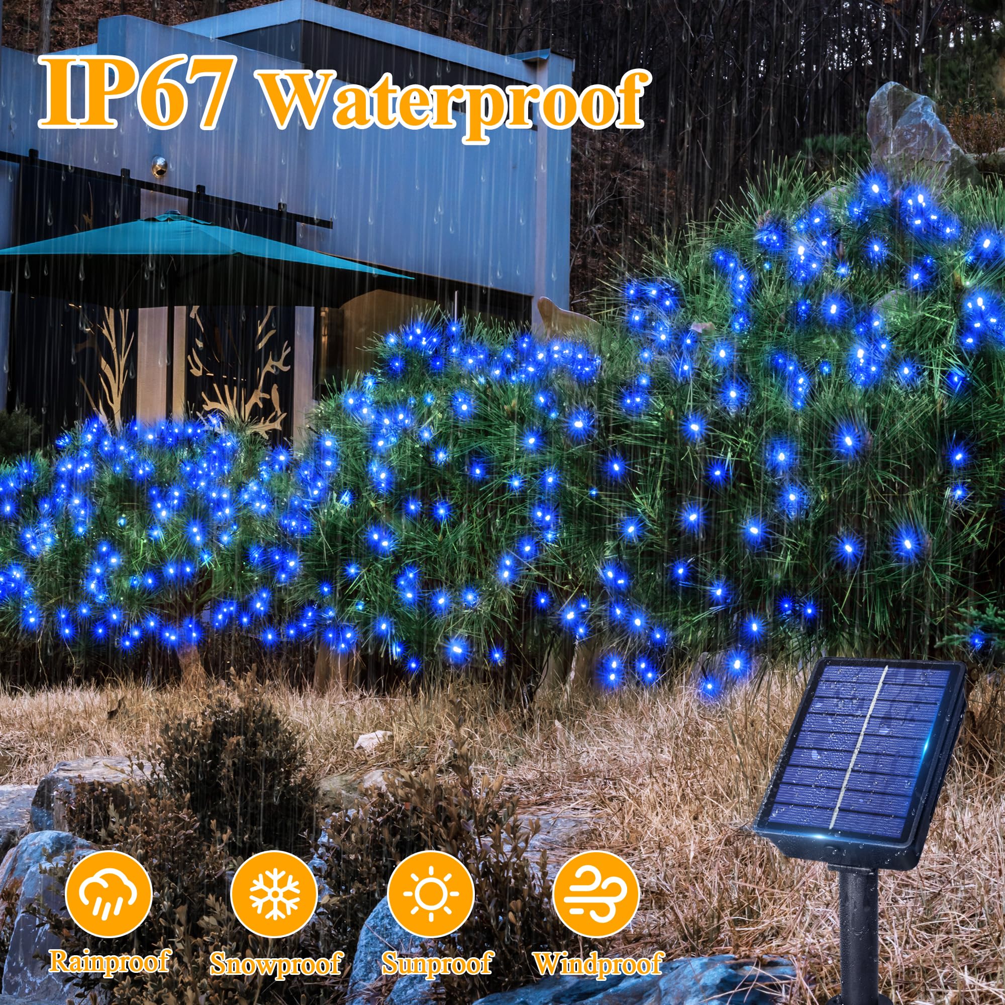 Ollny Solar String Lights For Outside, 2 Pack Total 132Ft 400Led Solar Christmas Lights Outdoor, Ip67 Waterproof 8 Modes String