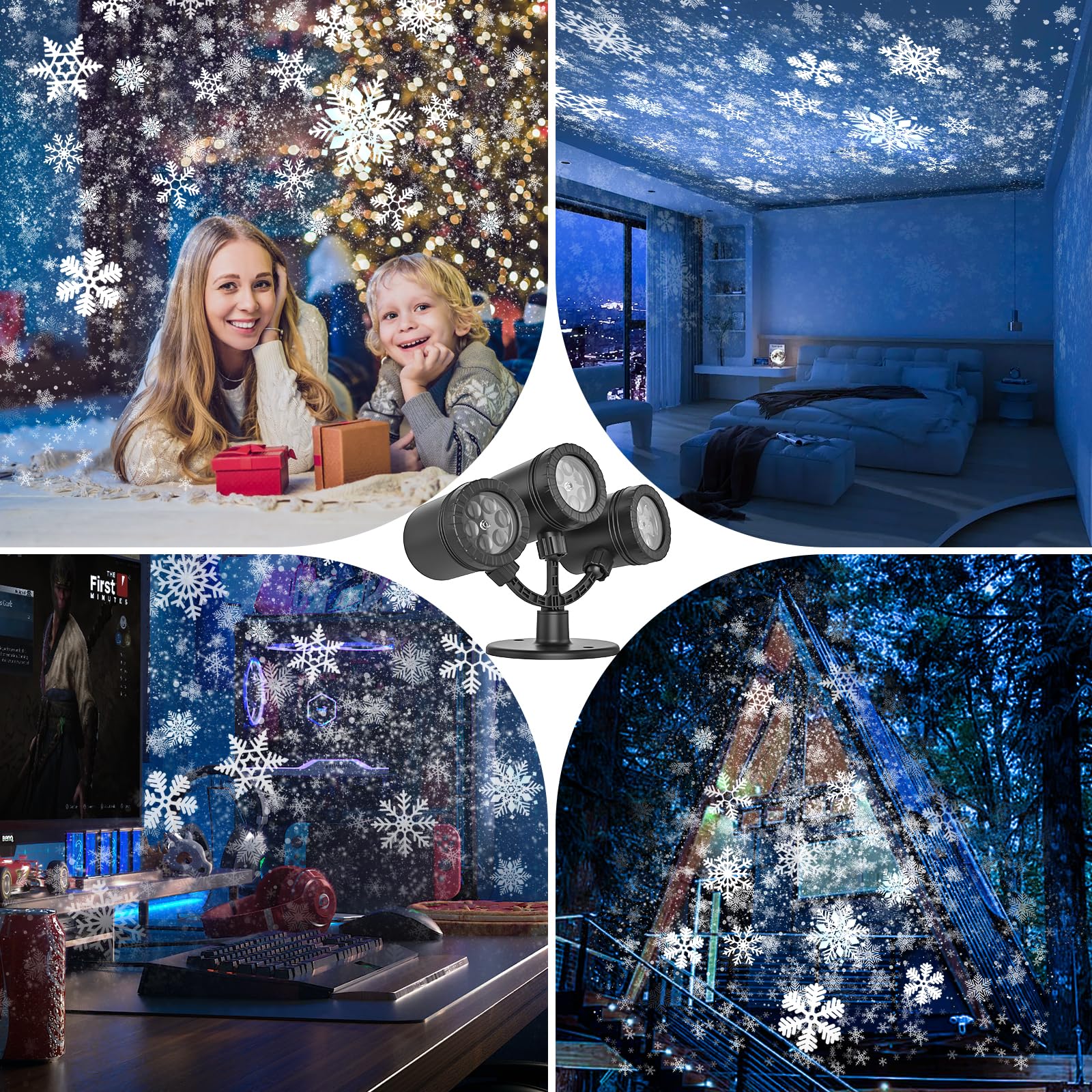 Christmas Snowflake Projector Lights Outdoor, 2024 Upgraded Snowflake Projector Dynamic Christmas Projector Lights Waterproof Le