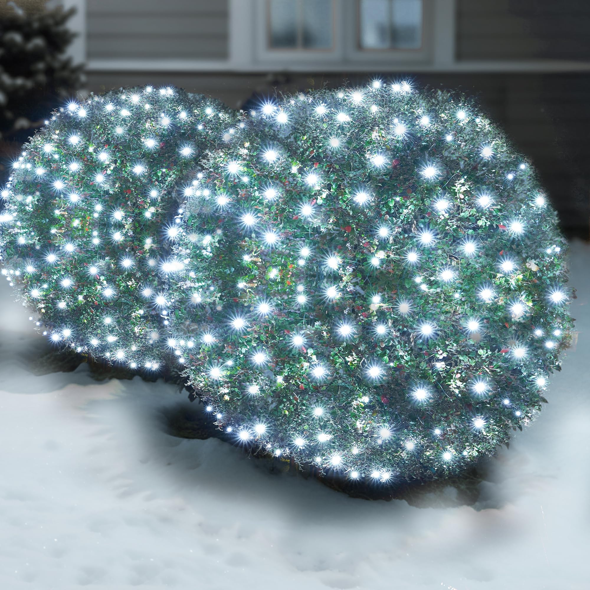 Sylampow Led White Christmas Net Lights Outdoor Christmas Bushes Lights 120Led 6ftx5ft, Connectable Outdoor Indoor Christmas Mes
