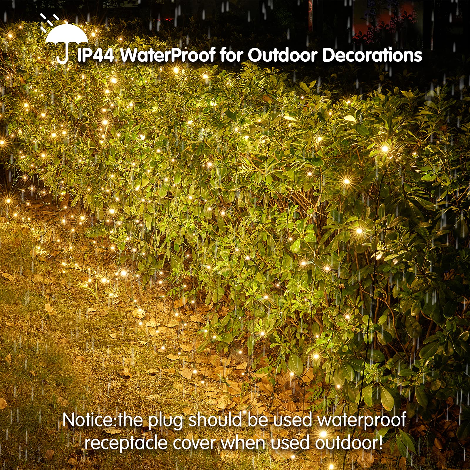 Dirnun Led Christmas Net Lights Outdoor Christmas Lights Warmwhite 160Led 5Ftx7Ft, Waterproof Outdoor Indoor Fairy Mesh Net Ligh
