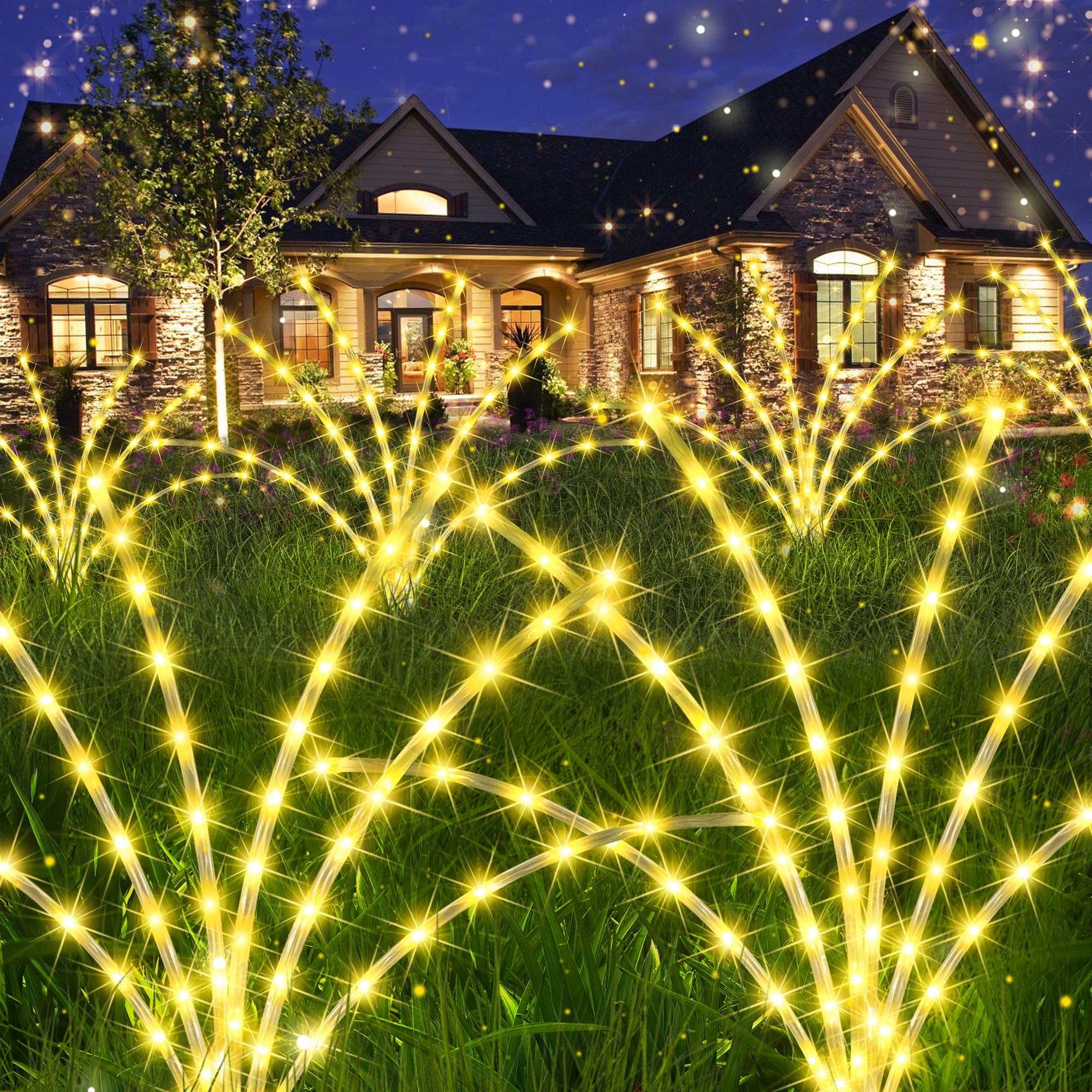 Kemooie 4 Pack Solar Garden Lights, 288 Led Waterproof Warm White Outdoor Pathway Decor