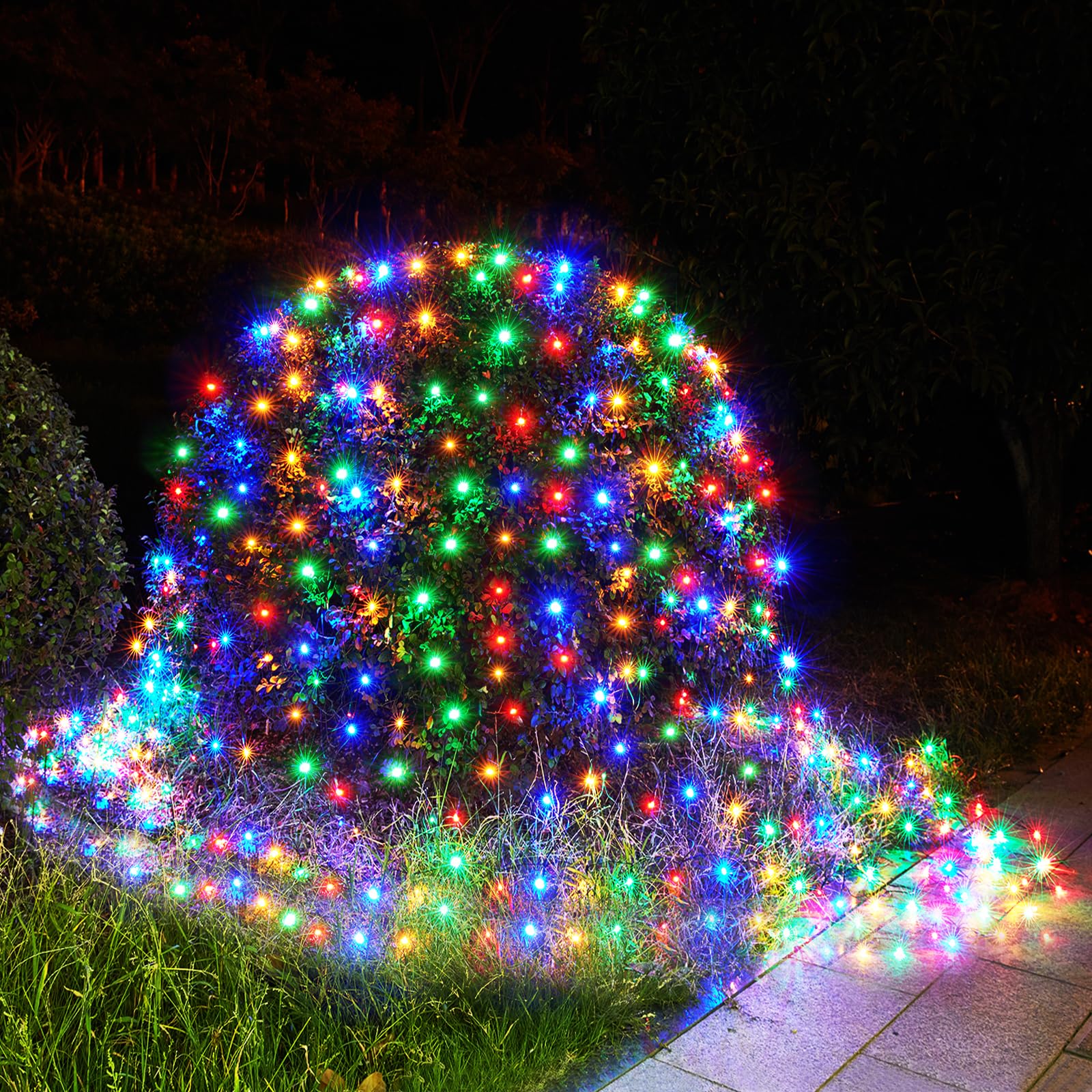 BlcTec Christmas Net Lights, 200 LED, 8.4ft x 5.2ft, Multicolor, Waterproof, 8 Modes for Outdoor Decorations