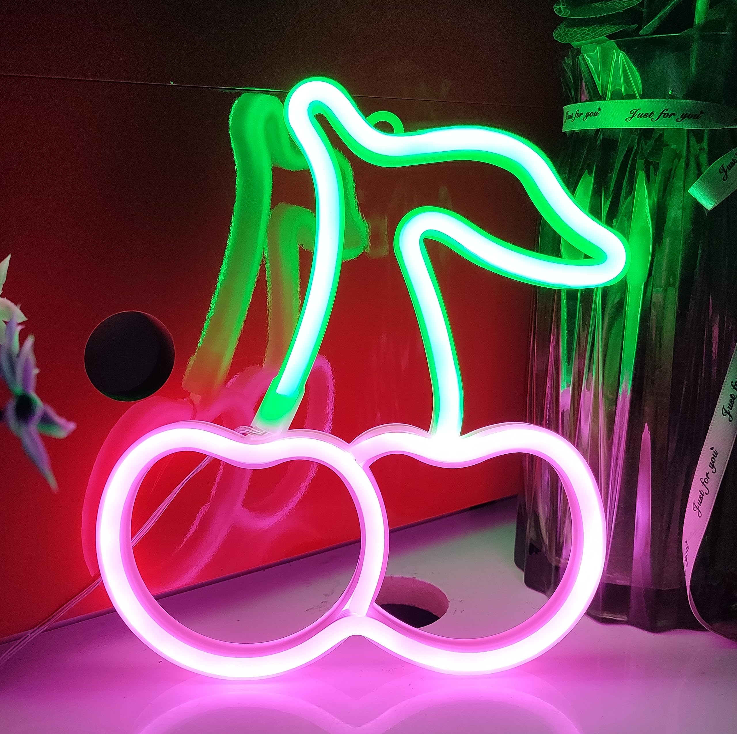 JYWJ Neon Light Sign, USB or Battery Powered, LED Table Decoration, Green+Pink, Model JY-NEON-001