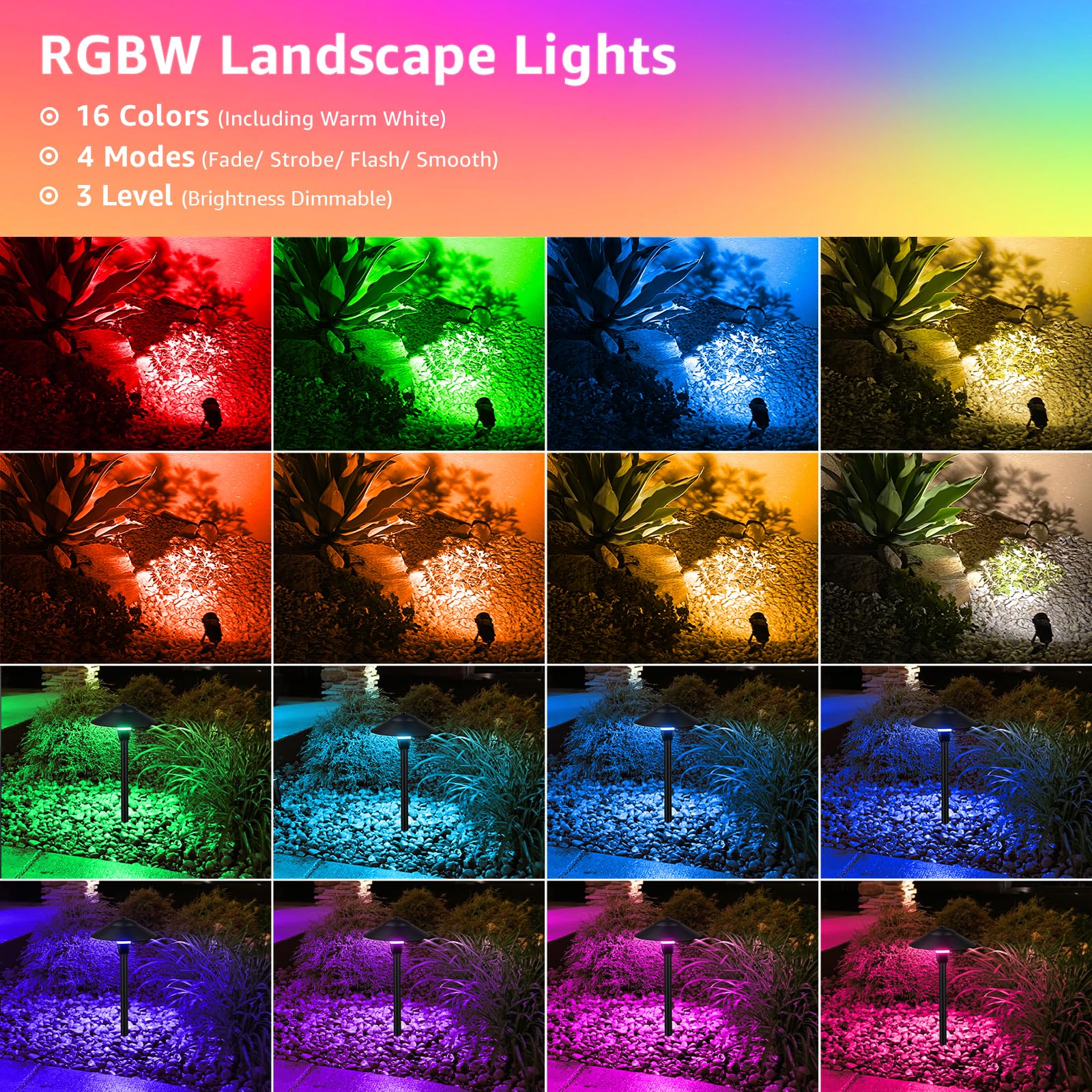 Sunvie Rgbw Landscape Lighting Kit 12V Low Voltage Landscape Lighting With Connectors  Color Changing Low Voltage Pathway Lights Wired With Spotlights Waterproof For Holiday Patio Garden Yard 12 Pack