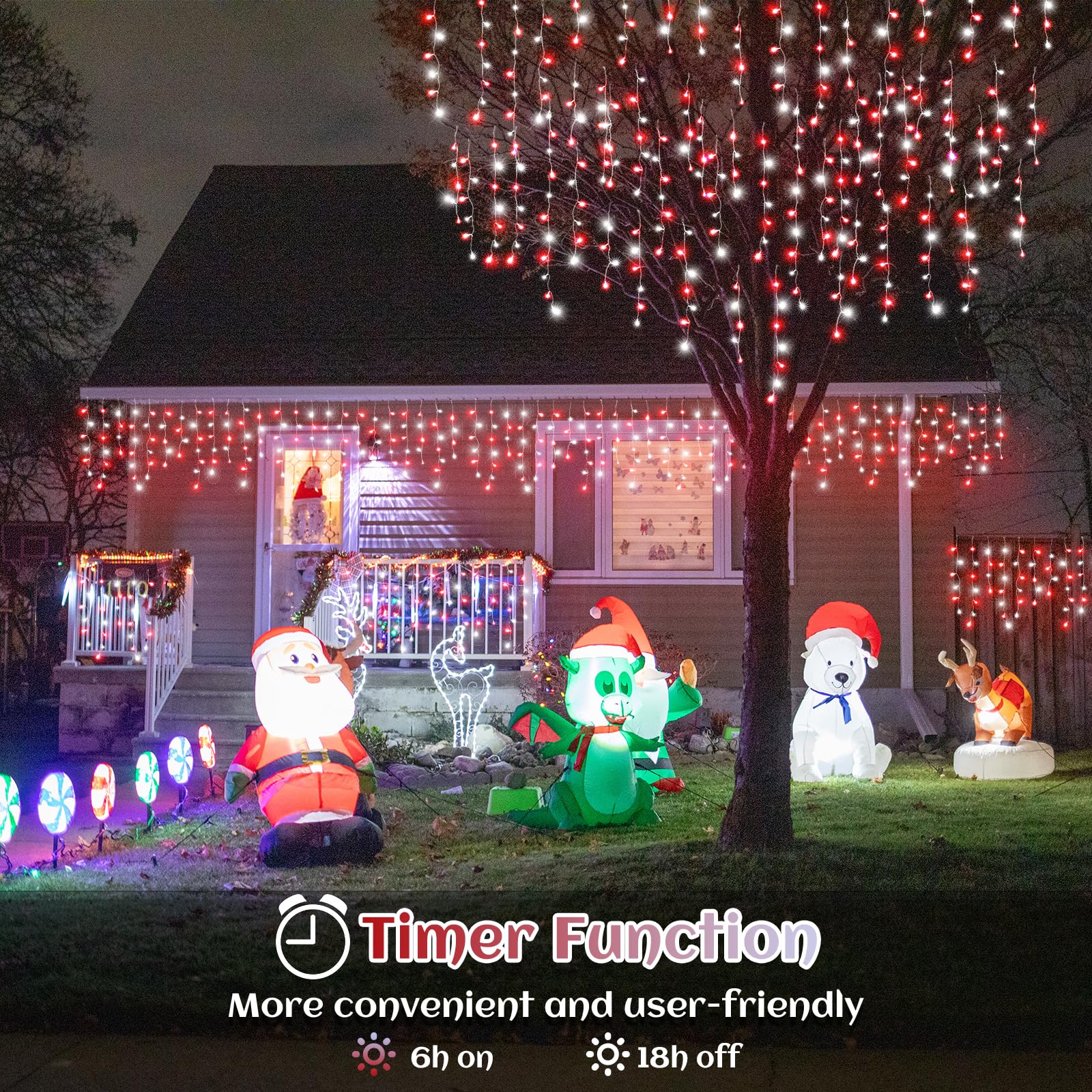 99Ft Icicle Lights For Outside  Red And White Christmas Lights Outdoor Indoor  1216 Led Twinkle Light With 228 Drops Short Curtain Light For Thanksgiving Room Home Wall Bedroom Window Decoration