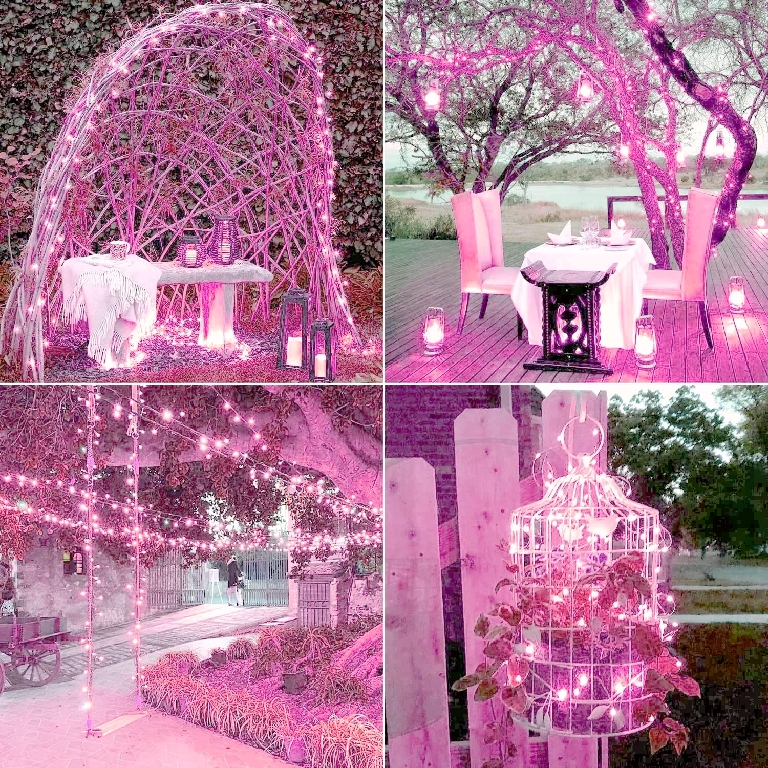 Jmexsuss 2 Pack Pink Solar Christmas Lights, 33Ft 100 Led Solar String Lights Outdoor Waterproof, 8 Modes Solar Fairy Lights For