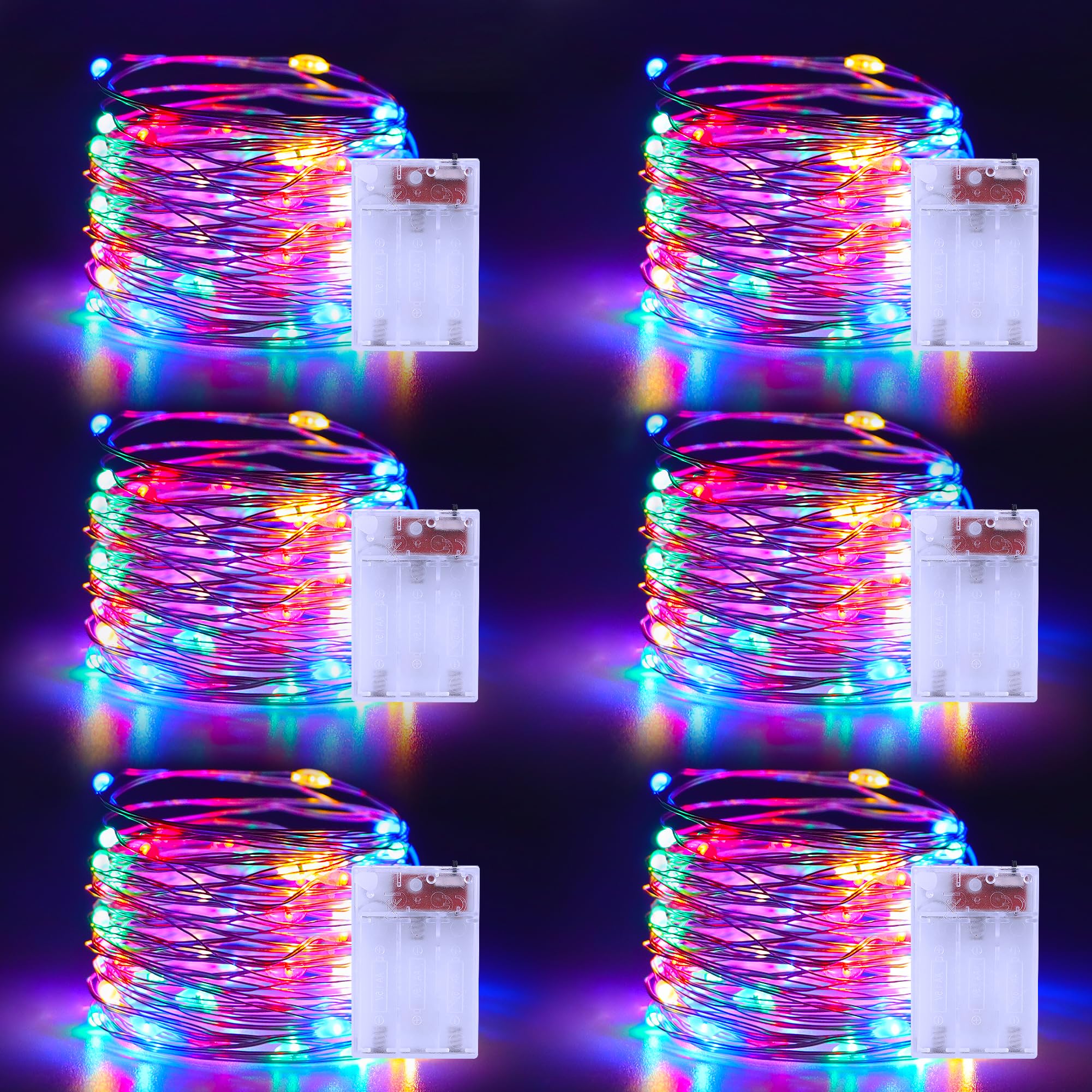 echosari Fairy Lights 50 LEDs Copper Wire 6 Pack 16.4Ft Multicolor Twinkle Lights for Indoor Outdoor Holiday Decorations