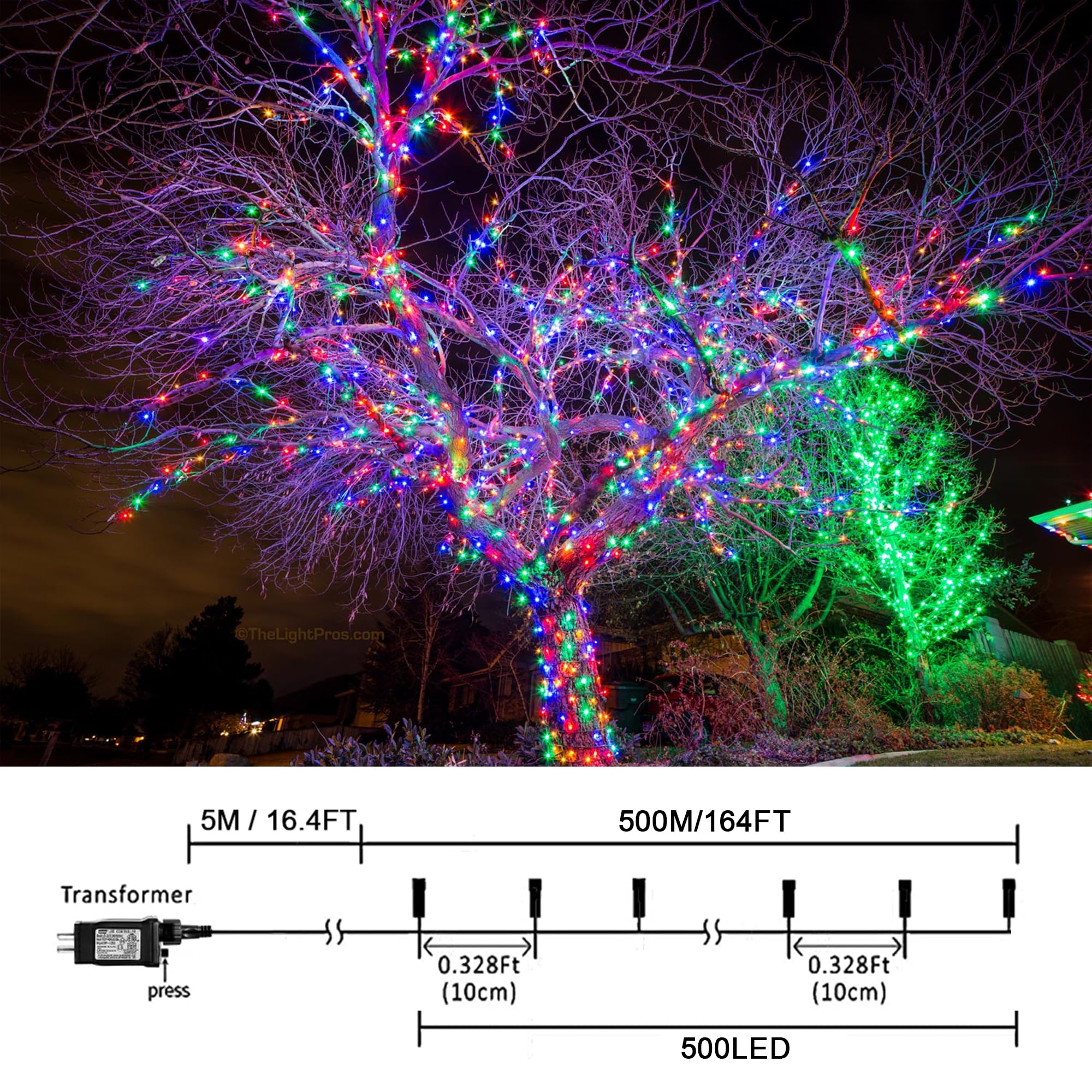 weillsnow 500 LED Christmas Lights, Waterproof Multicolor Fairy Lights with Timer, 164 FT, Model HB-500COI