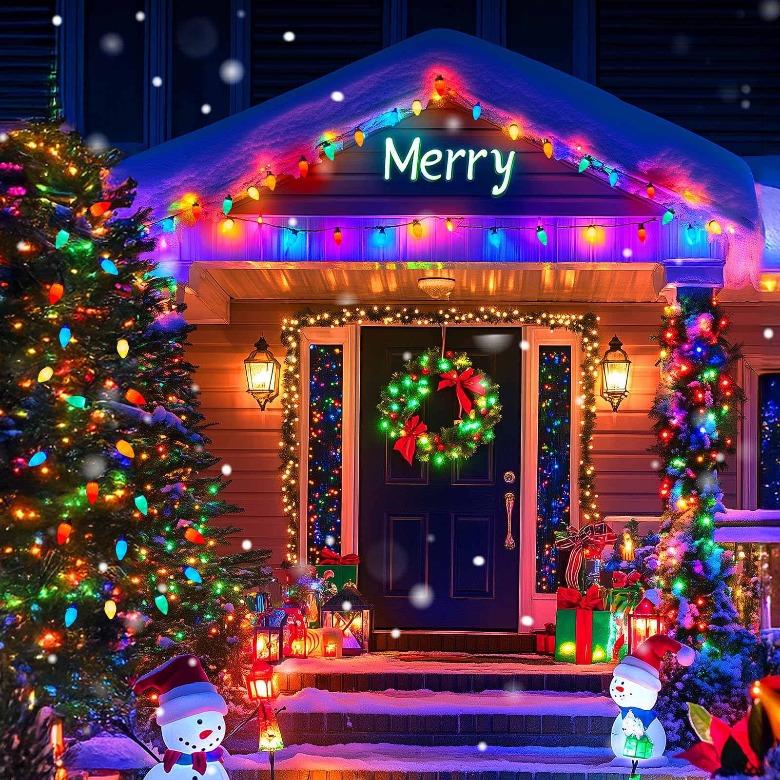 Brightown C9 LED Christmas String Lights, 2 Pack 66ft, Opaque Multicolor, 100 Bulbs, Plug-in Vintage Outdoor Decor
