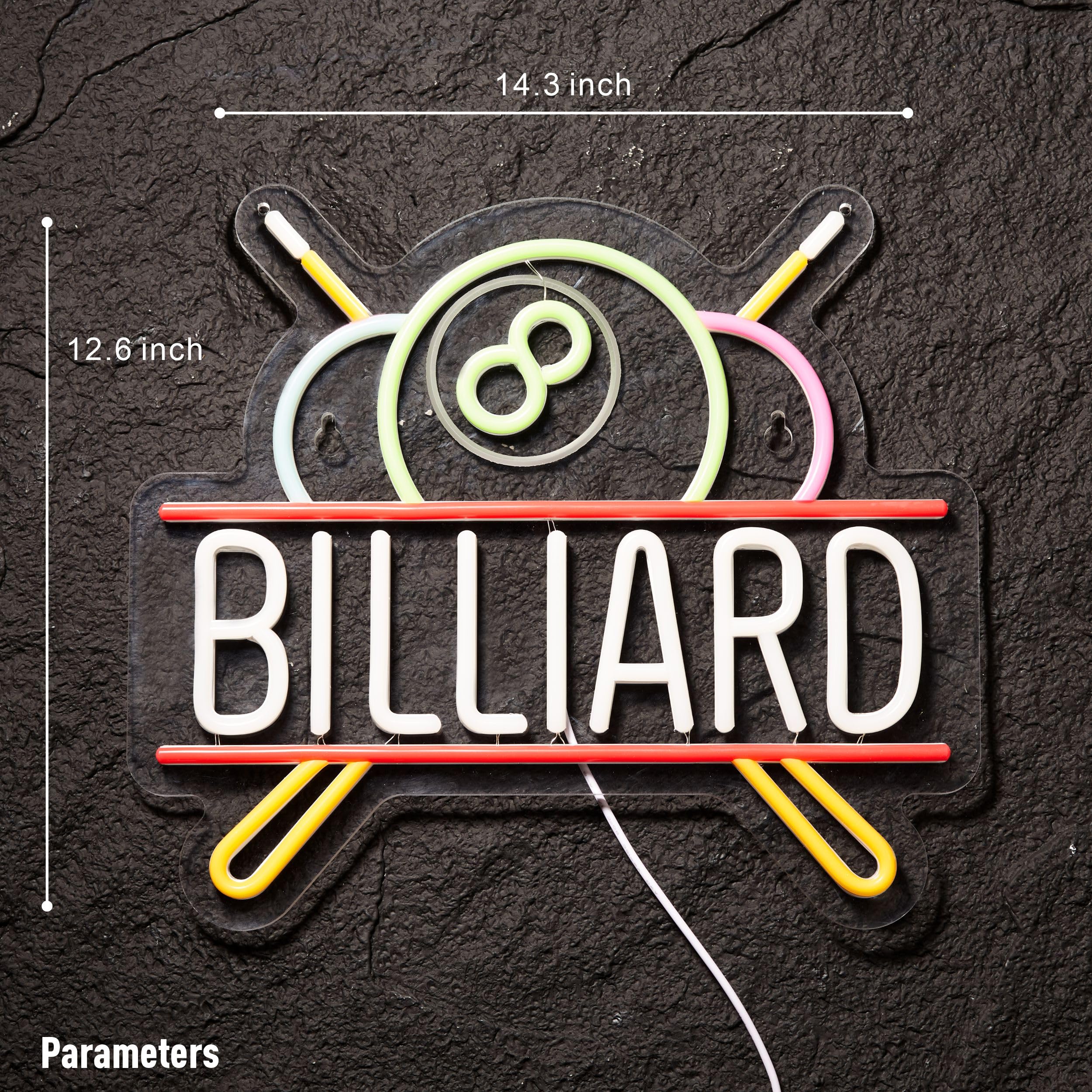 NEONLAND Billiards Neon Sign LED Light for Pool Room Wall Decor 14.2inx12.6in White + Red USB Powered Dimmable Model NL-BILLIARD