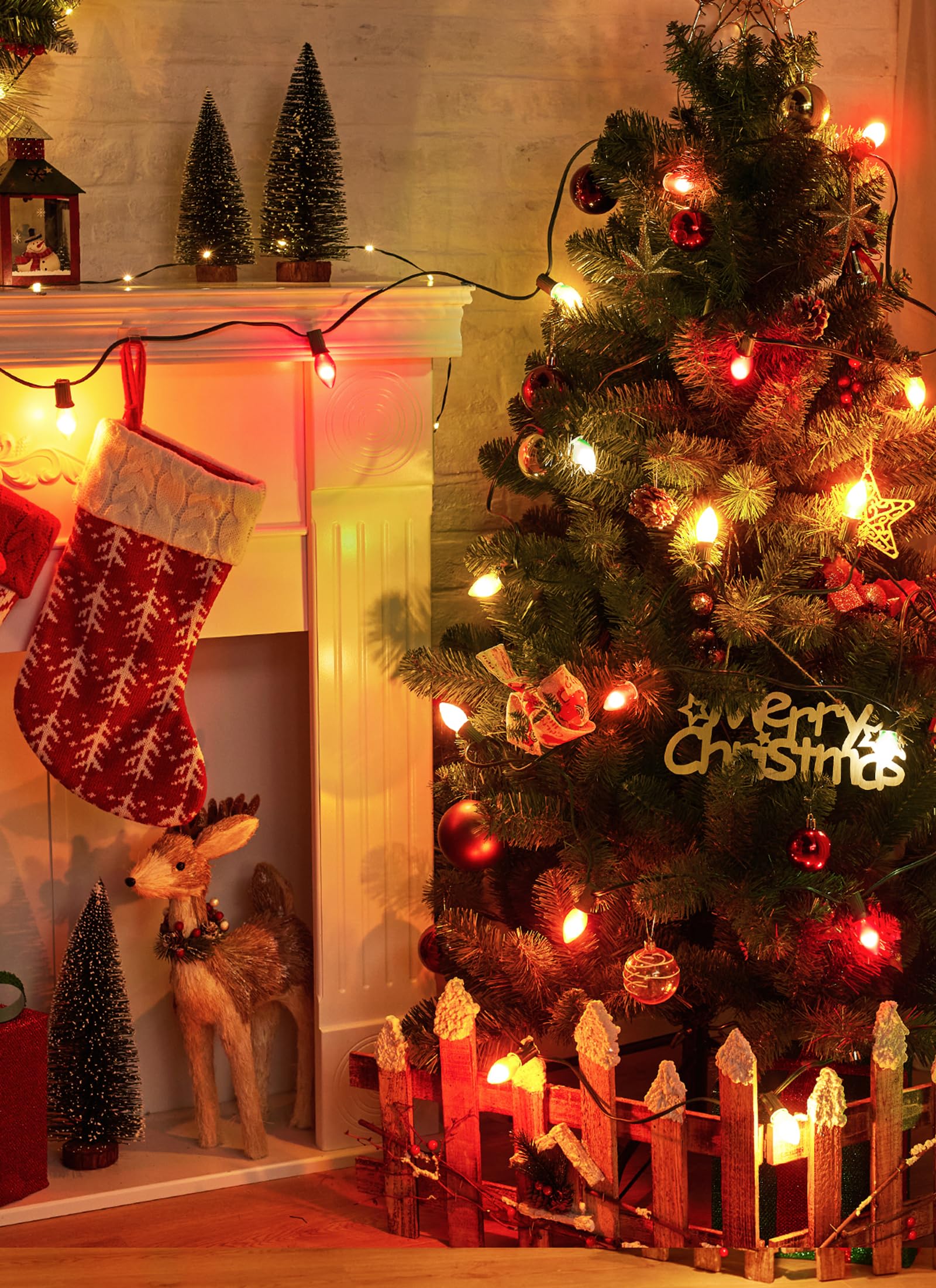 Vintage C9 Led Christmas Lights Outdoor  100 Feet String Lights With 50 Shatterproof Bulbs  Waterproof Connectable Christmas Tree Lights For Outside Roofline Patio Xmas Decor  Red & Warm White