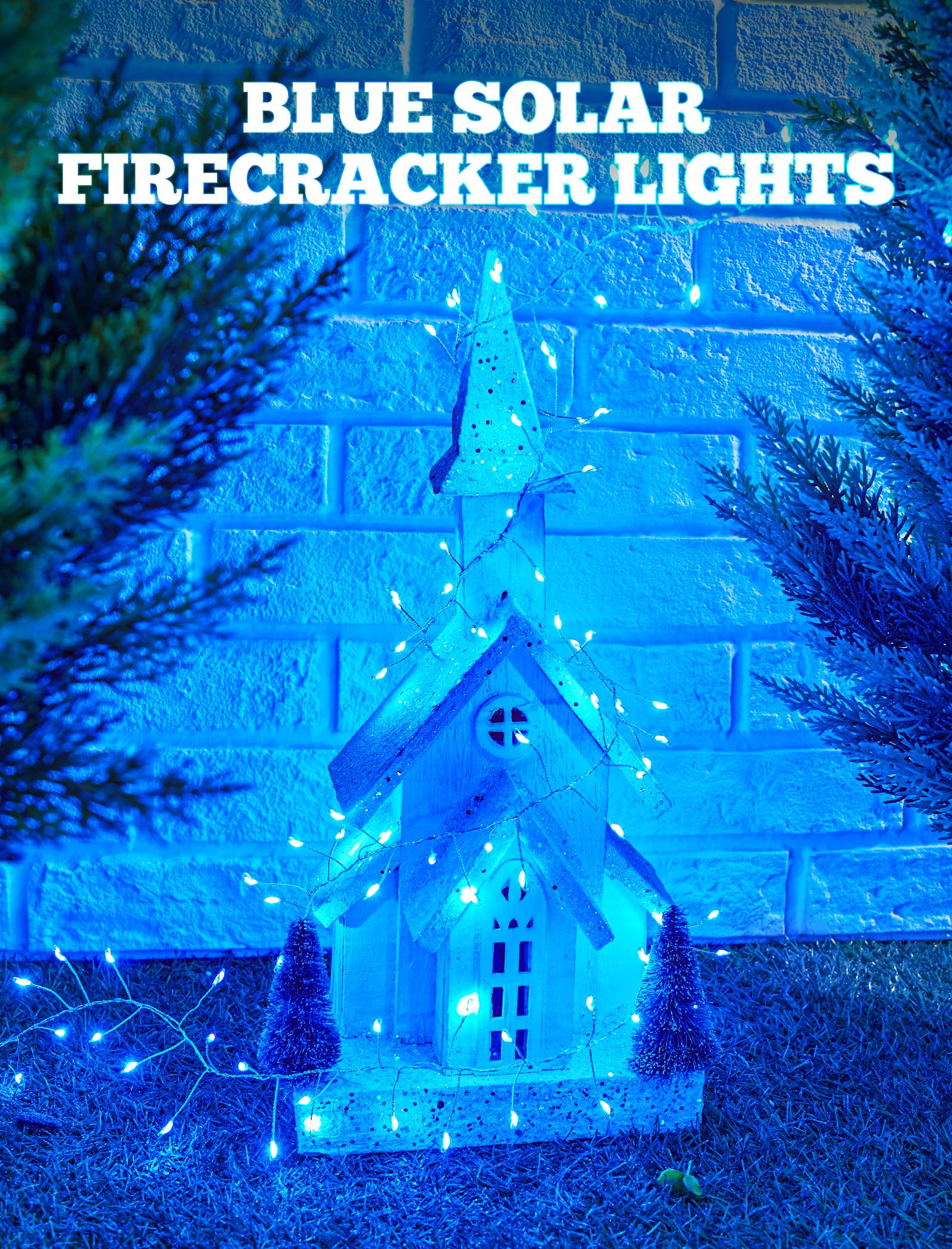 Brightown Solar String Lights, 240 LED, 19.6Ft, Waterproof, 8 Modes, Blue, Model 19.6FT-Solar-Fire er