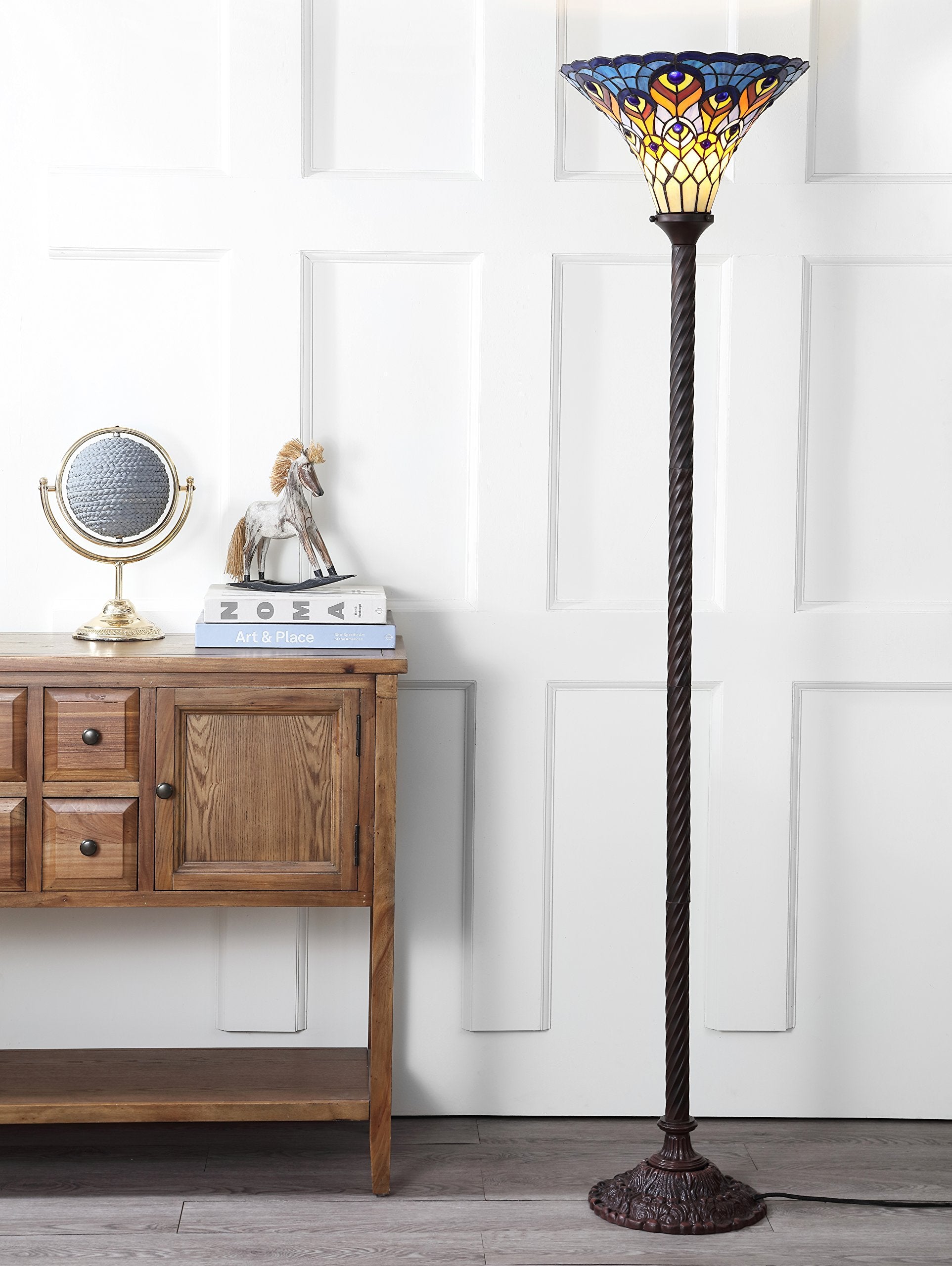 JONATHAN Y Torchiere LED Floor Lamp, Tiffany Style, 70in, Bronze, Model JYL8006A