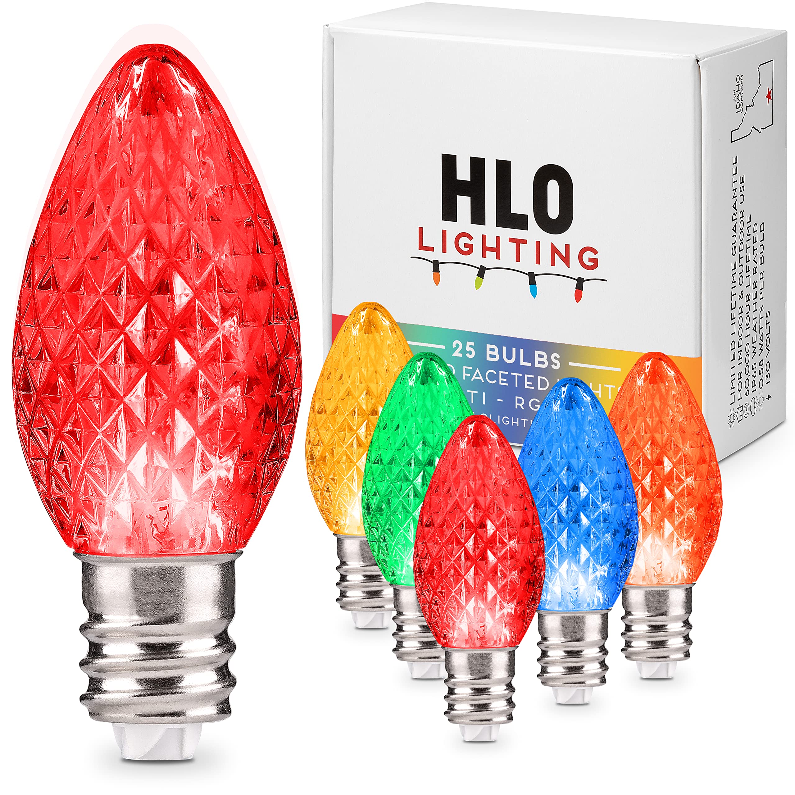 Holiday Lighting Outlet Faceted C7 Christmas Lights | Multi-Colored Led Light Bulbs Holiday Decoration Warm Christmas Decor For Indoor & Outdoor Use | 2 Smd Leds In Each Light Bulb | Set Of 25