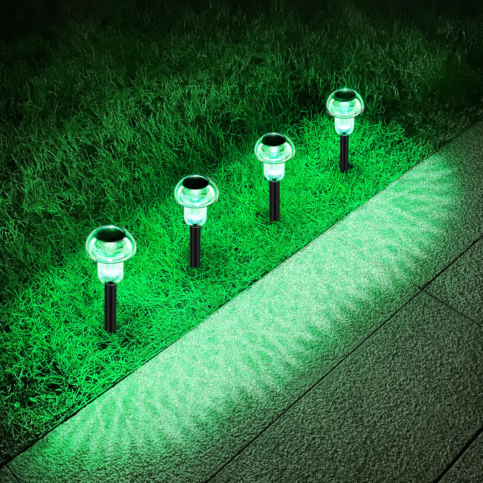 COZY-PAVILION Halloween Solar Pathway Lights, 4-Pack Green LED, Waterproof, Model SLMG-6S4, Acrylic, ABS Plastic