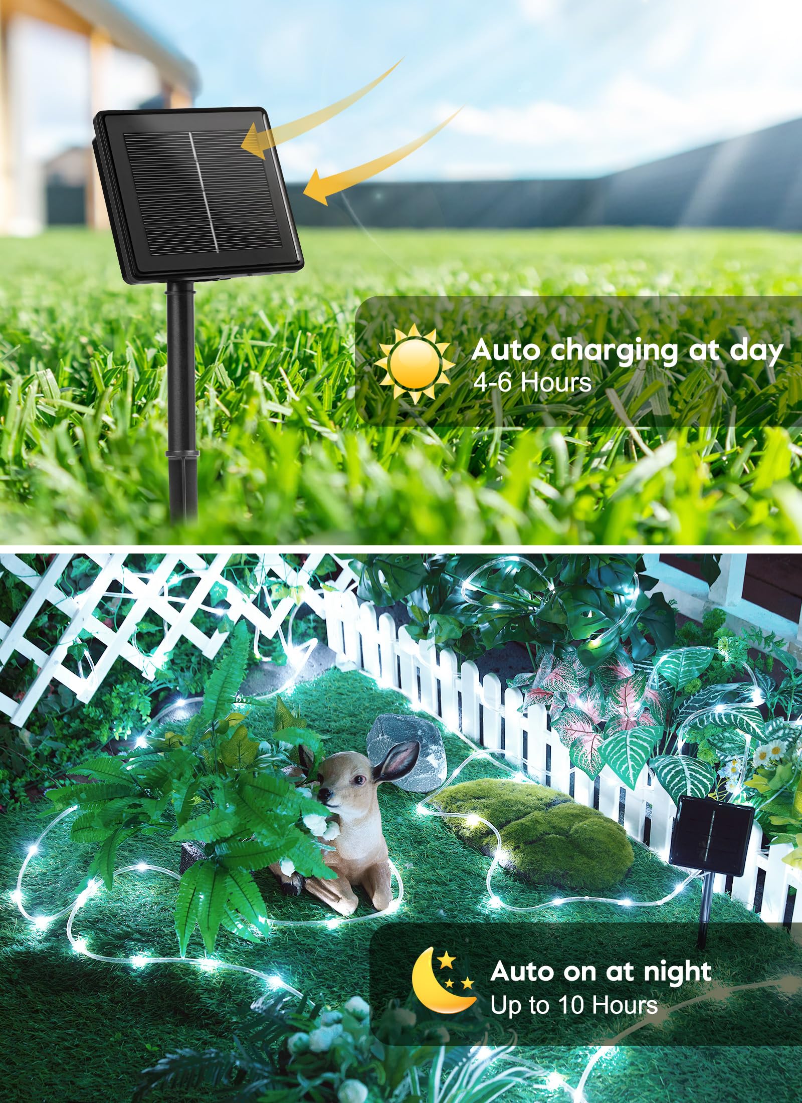 Brightown Solar String Lights Outdoor 200 LED 72ft Waterproof with 8 Modes, Pure White, 2 Pack, Model SR-08