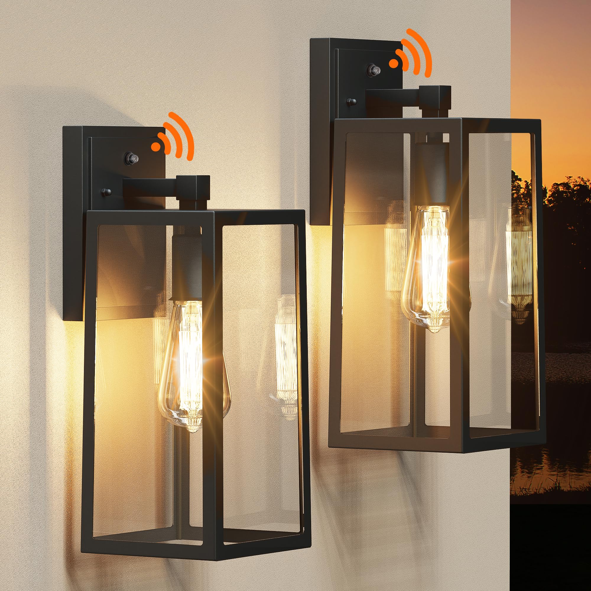 PARTPHONER Outdoor Wall Mount Light Fixtures, Waterproof, Anti-Rust, 2-Pack, Matte Black, Tempered Glass, Model PA-WL-1