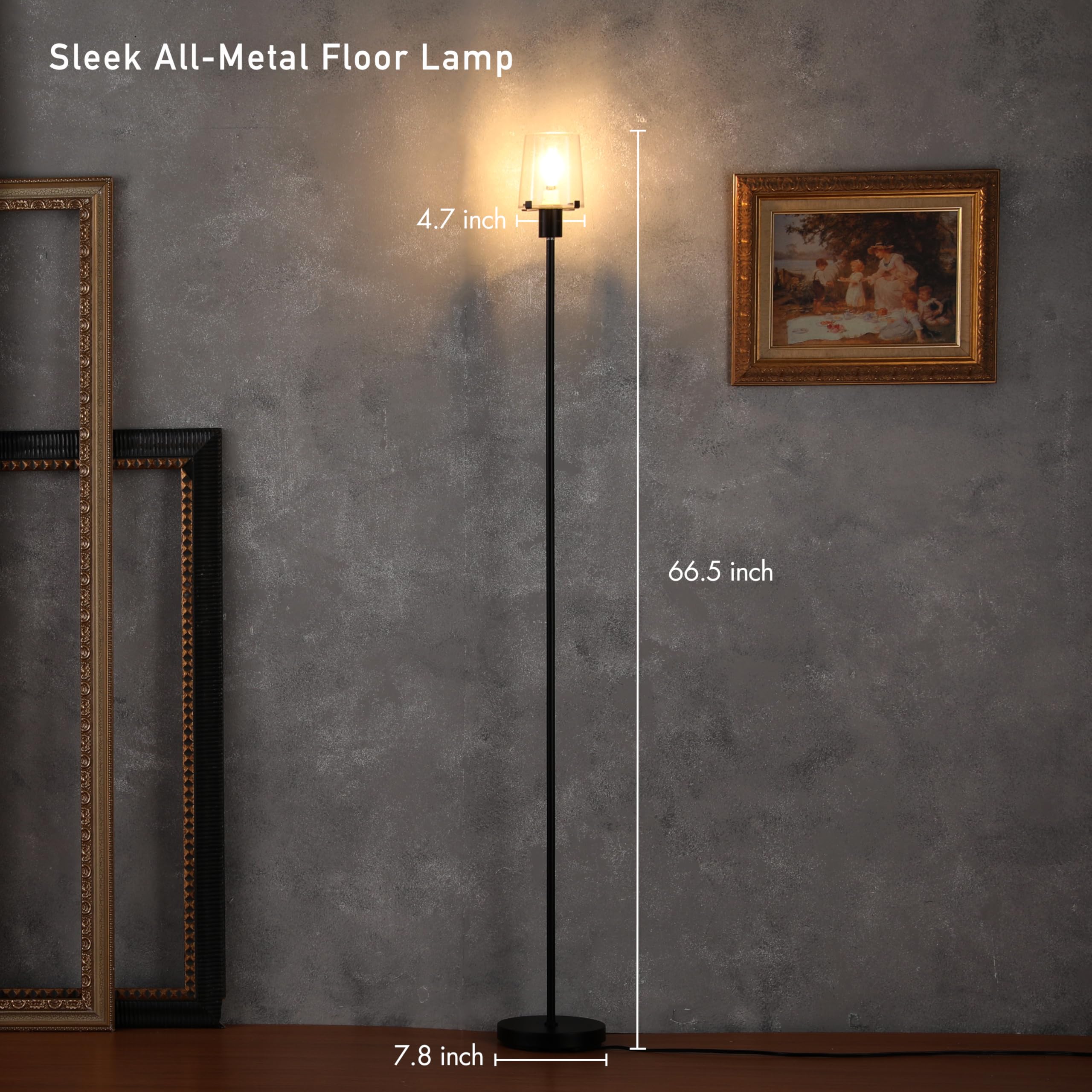OBright Dimmable LED Floor Lamp, 66.5-Inch, Metal, Black, Touch-Controlled, Model OB-FL29G