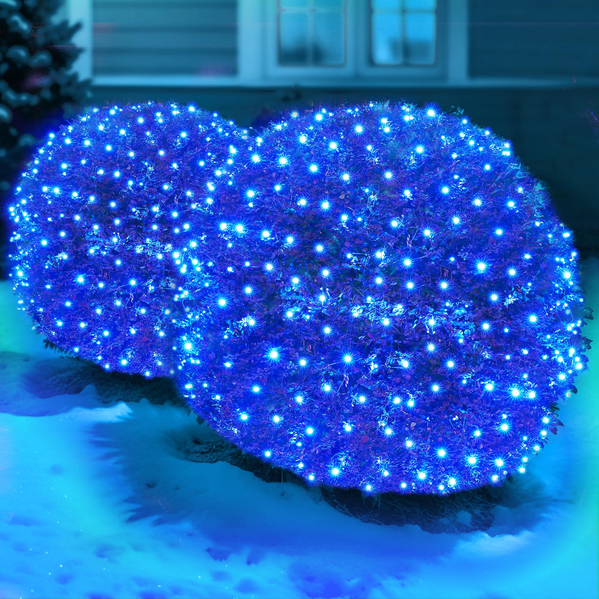 Sylampow Led Blue Christmas Net Lights Outdoor Christmas Bushes Lights 120Led 6ftx5ft, Connectable Outdoor Indoor Christmas Mesh