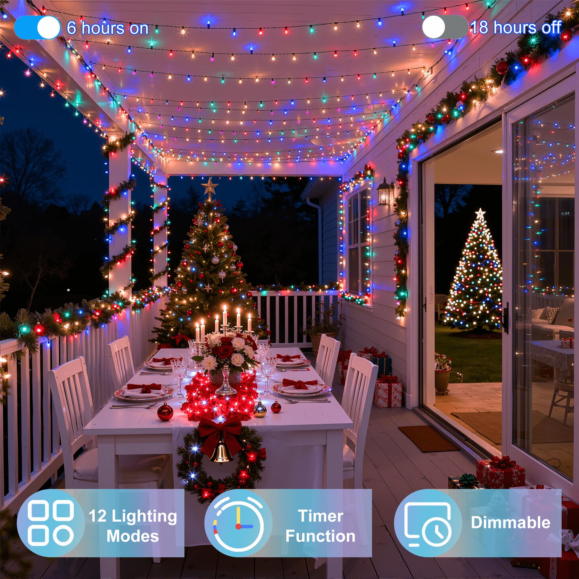 1500Led Christmas Lights Outdoor Use  470Ft 12 Modes Multicolor Led String Lights With Timer Dimmable  Waterproof Christmas Lights For Tree Wedding Xmas Patio Balcony Garden Decor Multicolor