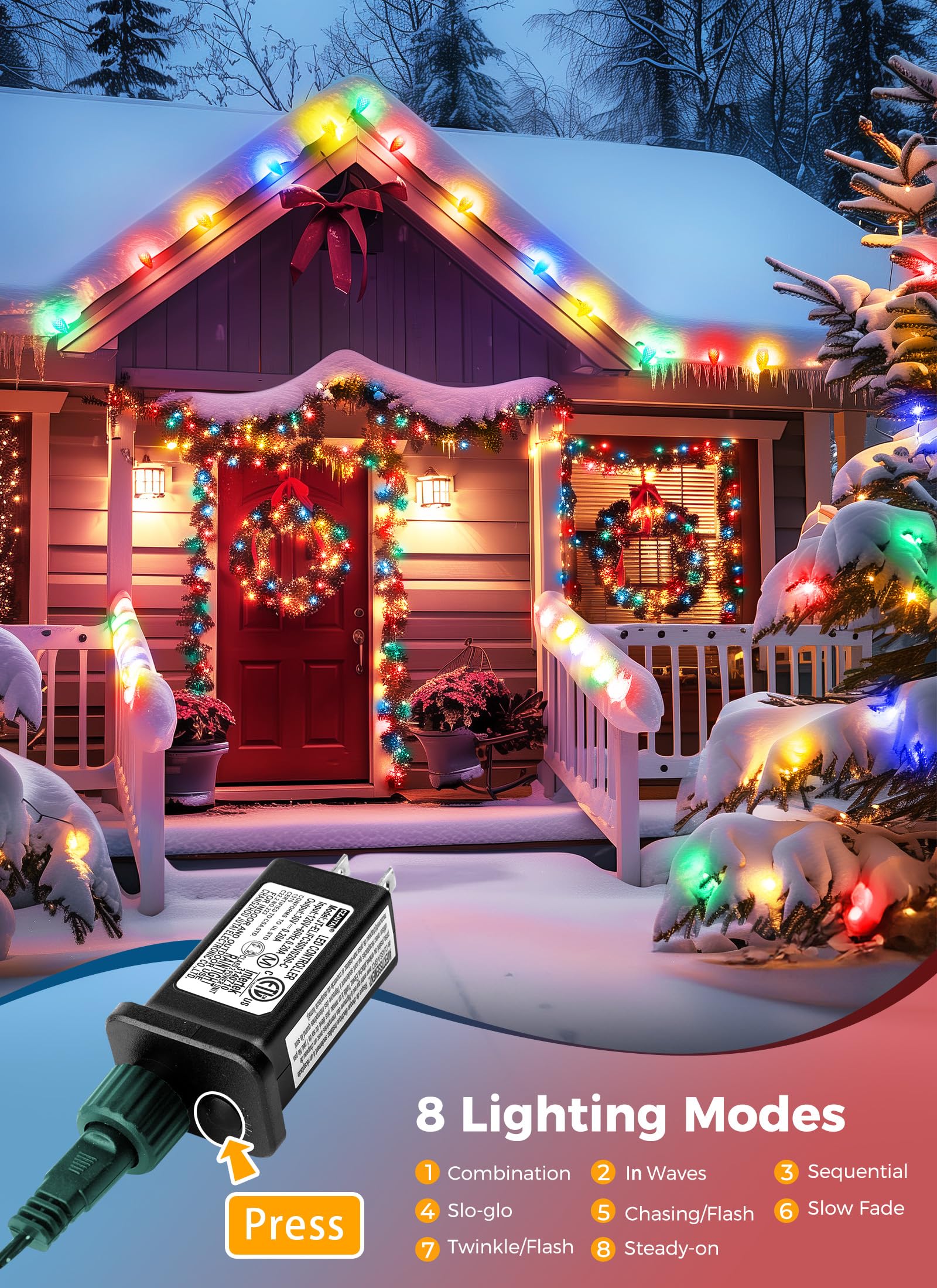 C9 Christmas Lights Outdoor  114 Feet 150 Led C9 String Lights With Timer & 8 Light Modes  Waterproof Commercial Grade Connectable Christmas Tree Lights For Indoor Outside Roofline Patio  Multicolor