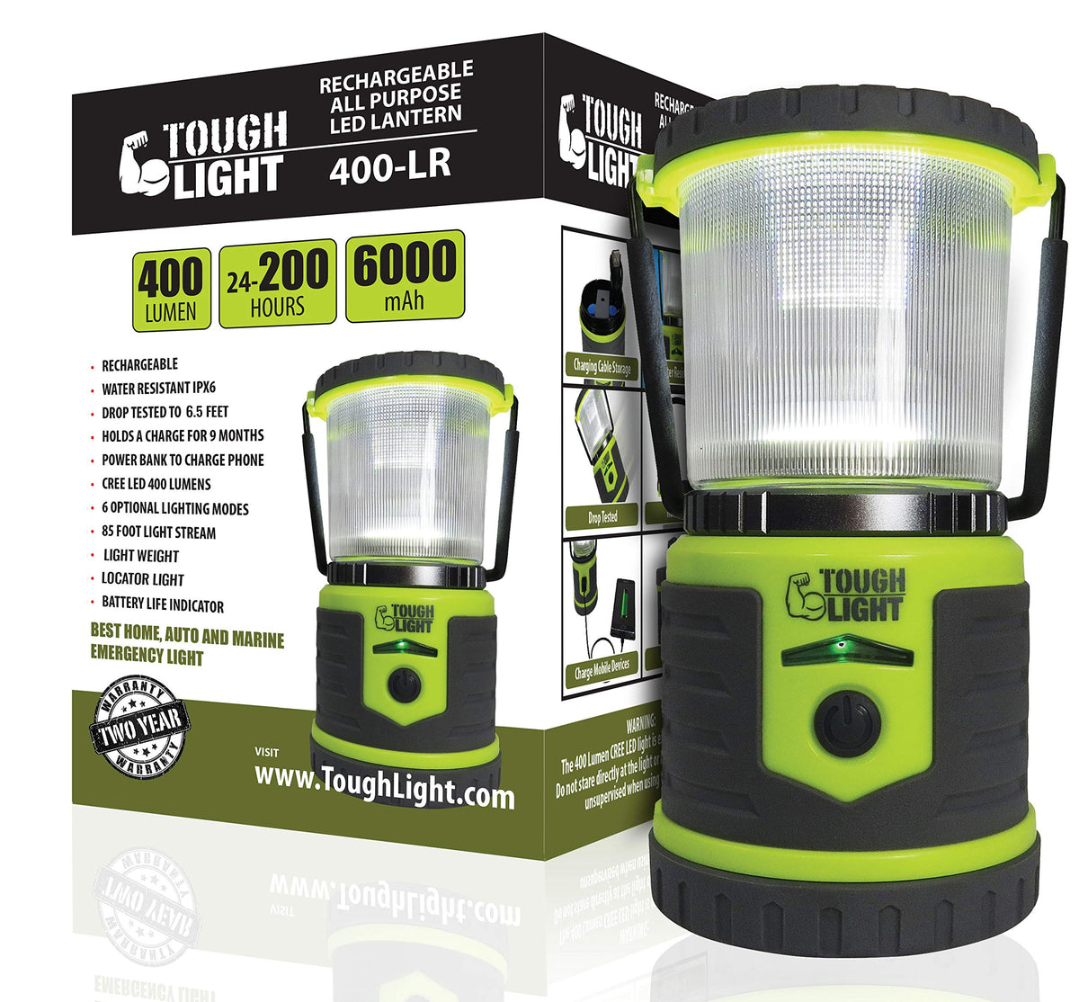 Tough Light Led Rechargeable Lantern - 200 Hours Of Light Plus A Phone Charger For Hurricane, Emergency Or Camping, Long Lasting