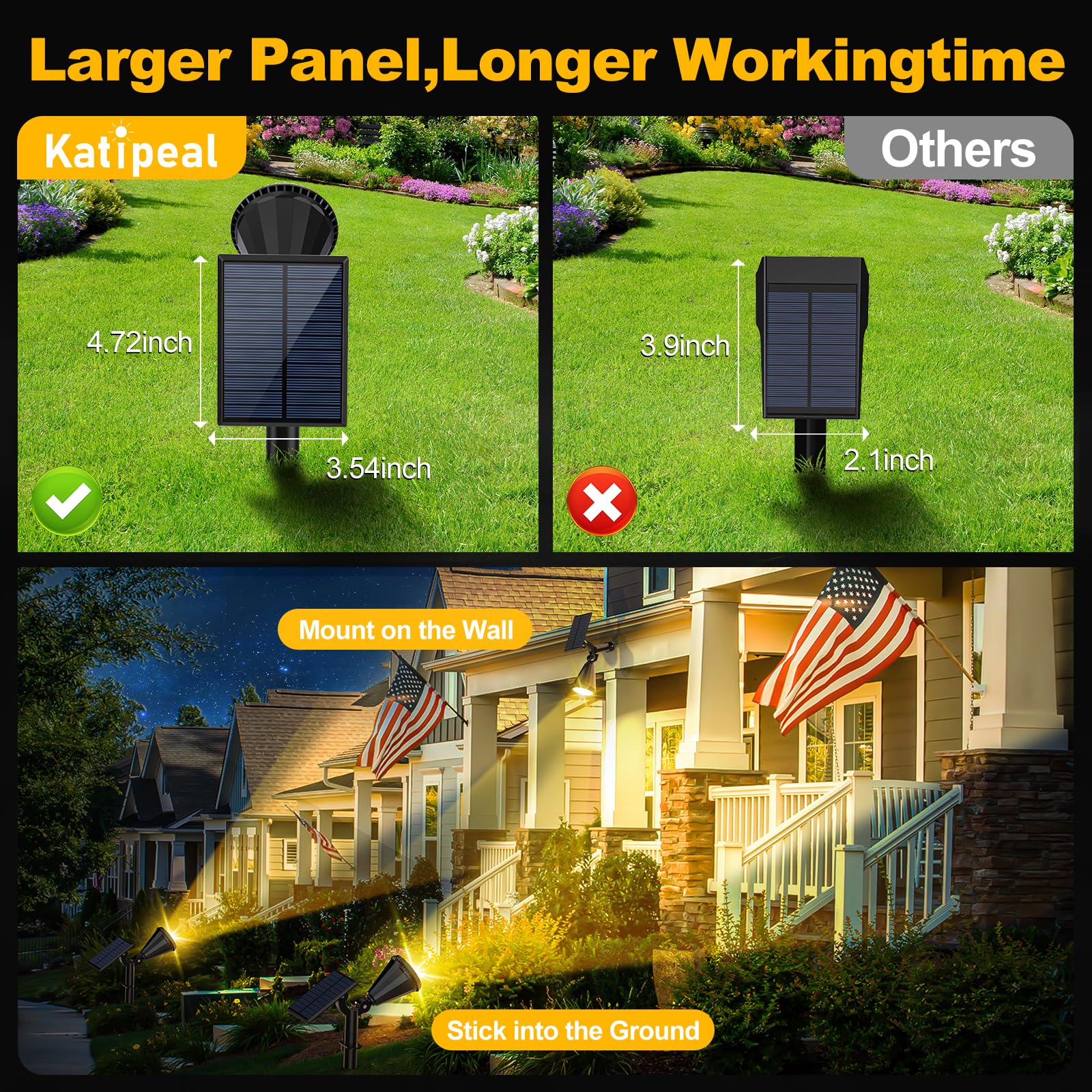 Katipeal Solar Spot Lights Outdoor, 4 Modes/2 Pack Solar Spotlights Waterproof, 180 Adjustable Powered Landscape Lights, Outdoor