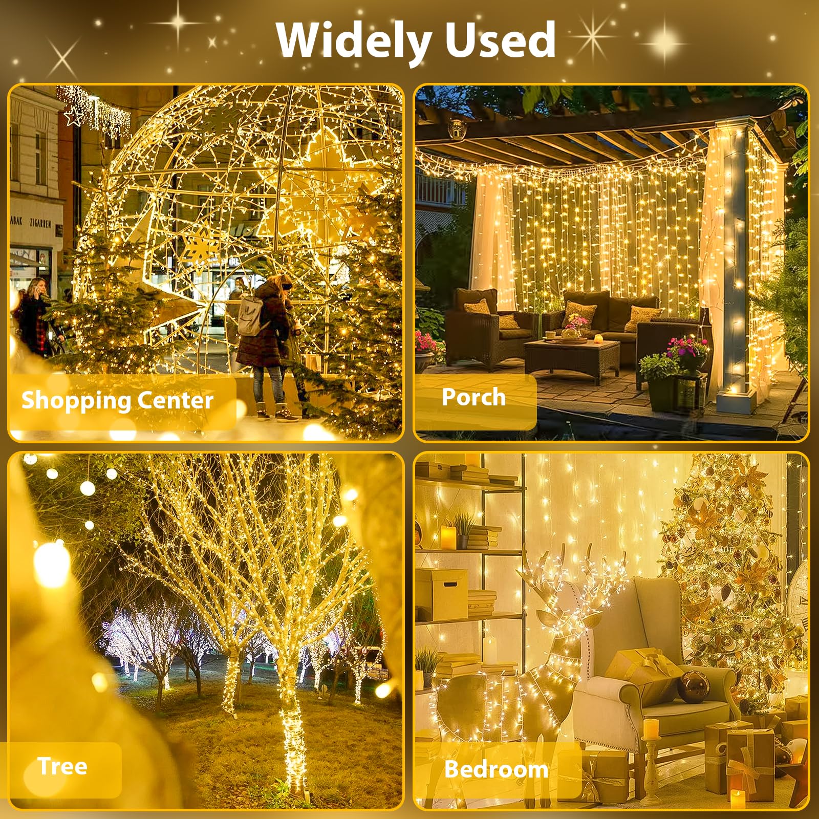 KAQ Connectable Christmas String Lights 240LED Warm White Clear Wire 88Ft 13 Modes Model GP-SW290DC0209-IP44