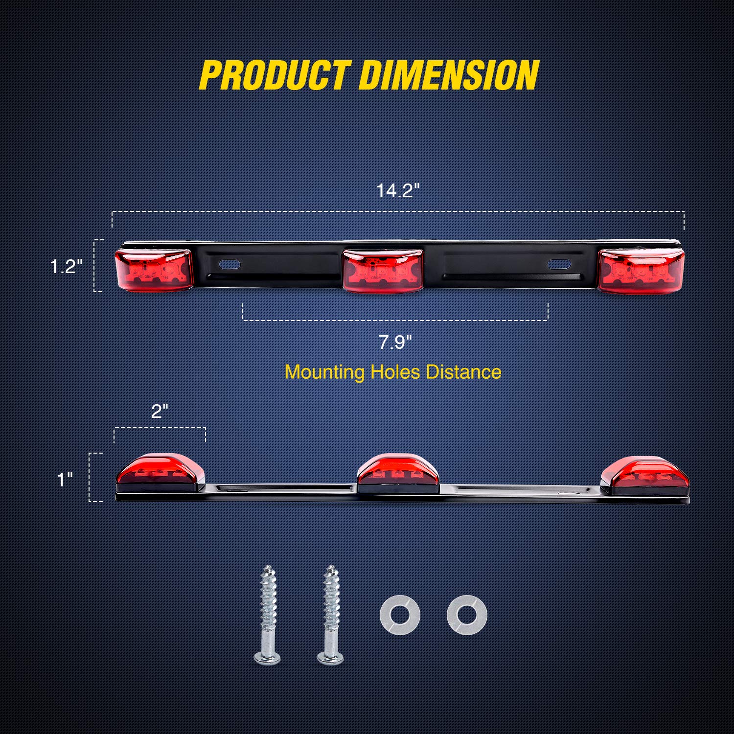 Nilight Tl-11 1Pc Red 9 Led Id Bar Marker Tail Black Stainless Steel Bracket For Truck Trailer Boat Identification Light