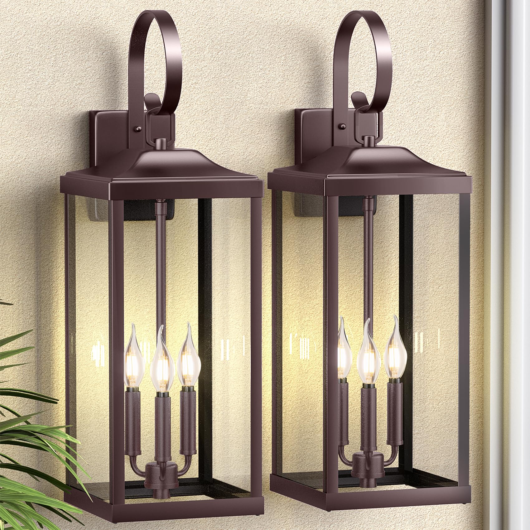 Yolsunes 3-Light Outdoor Wall Light Fixture, Waterproof Metal Sconce, 24in Extra Large, Oil Rubbed Bronze, 2-Packs