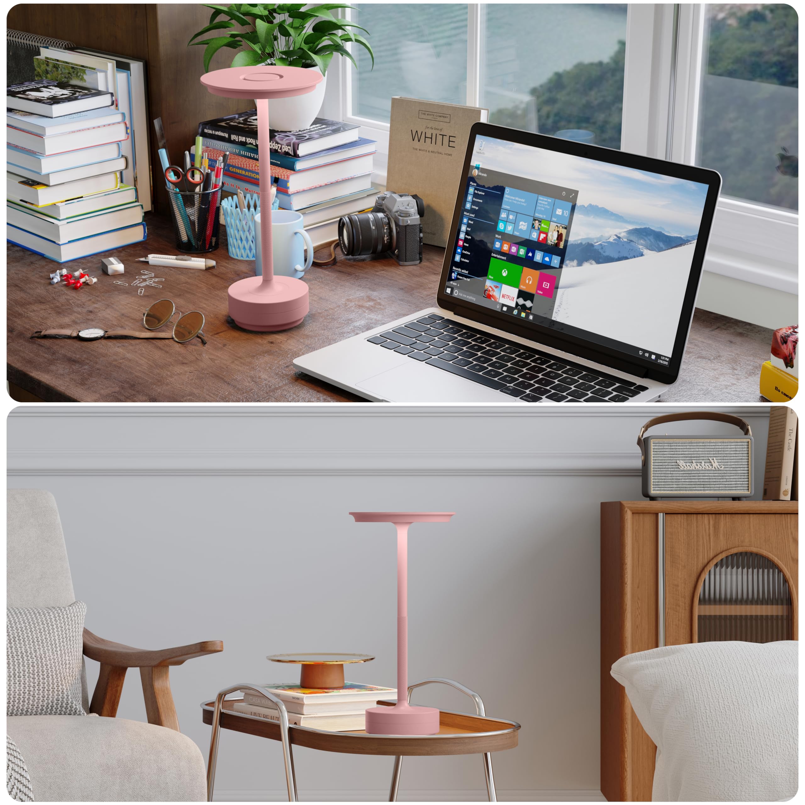 TBBGA Rechargeable Cordless Table Lamps, 3 Color Dimming, 5000mAh, Aluminum, Model T106C, Pink, 2 Pack