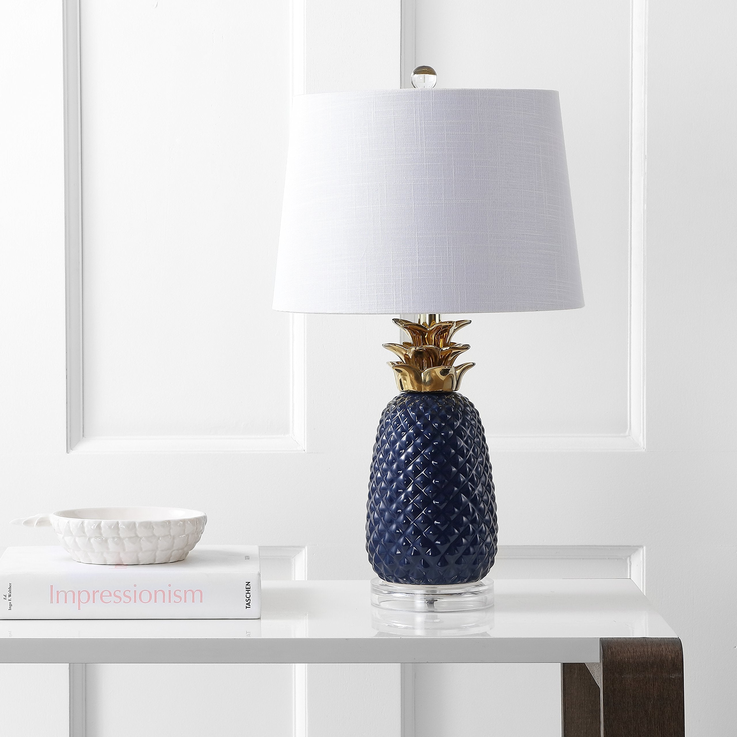 JONATHAN Y Ceramic LED Table Lamp, 23in Pineapple Design, Navy/Gold, Model JYL4019A, Ideal for Bedroom, Living Room, Office