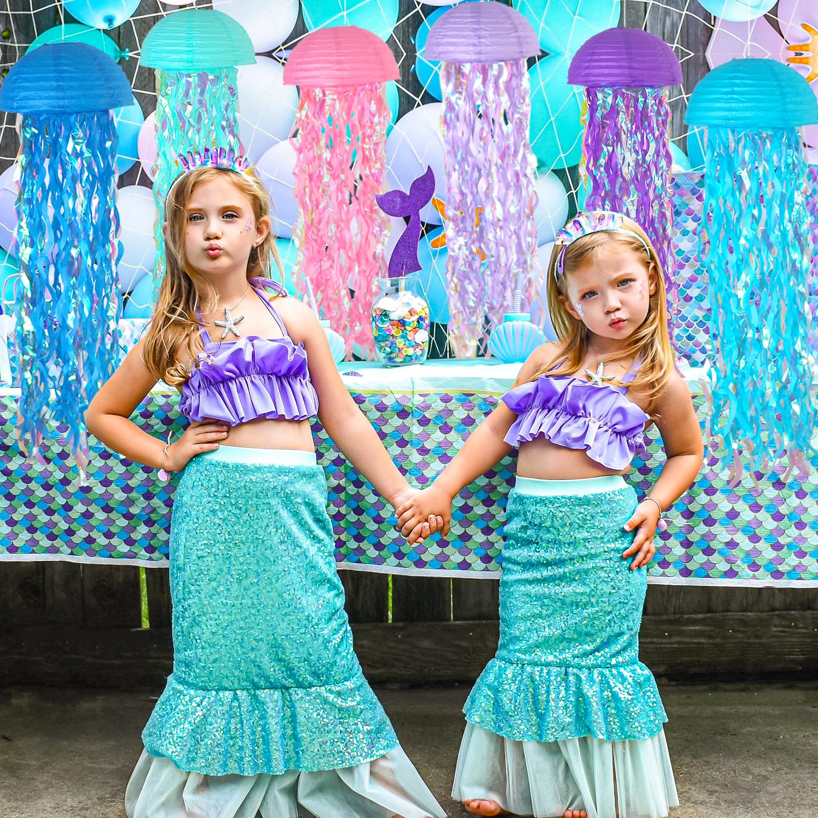 6 Packs Jellyfish Paper Lanterns Hanging Mermaid Wishes Lantern Ocean Theme Party Supplies Great For Kids Birthday Decors, Baby